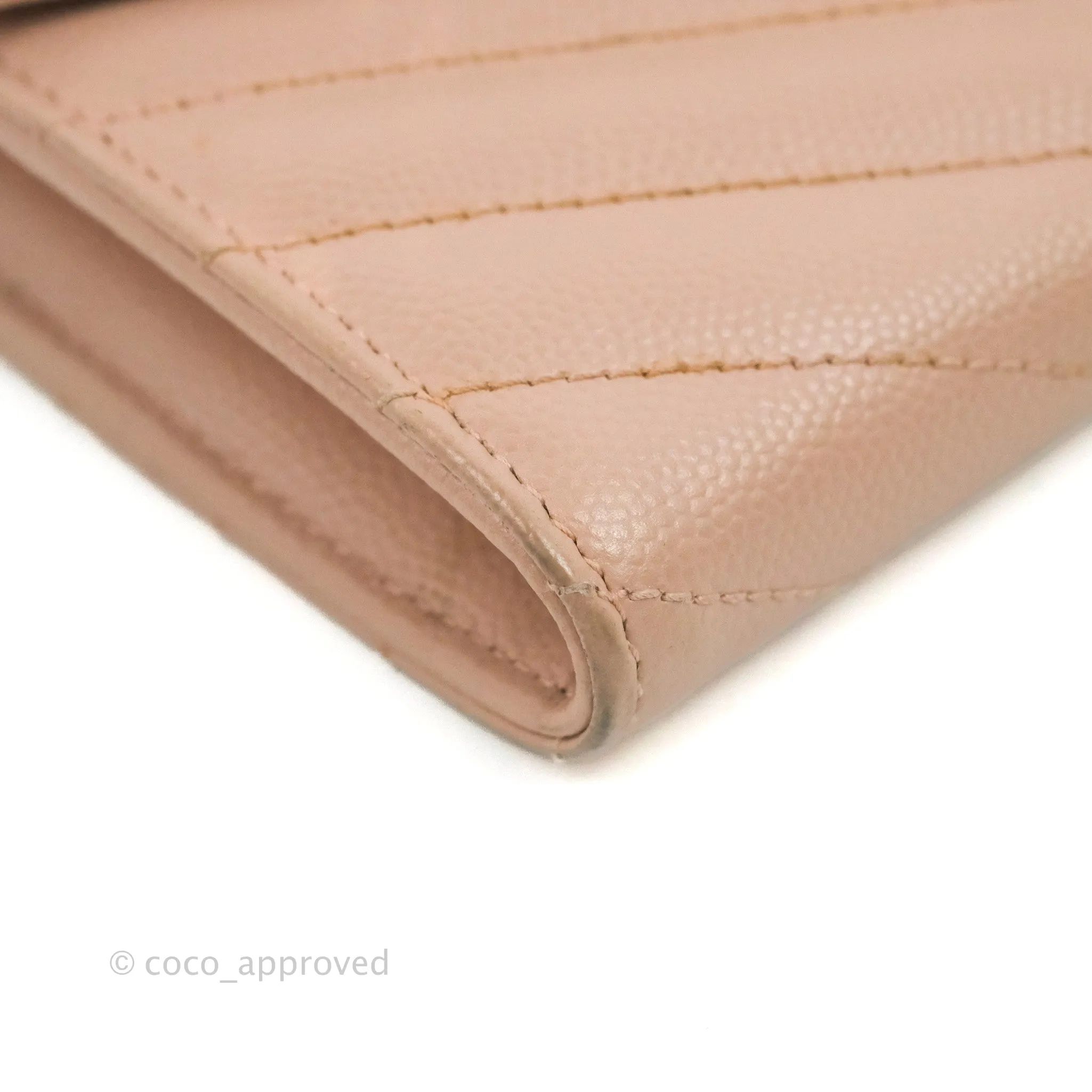 Saint Laurent Quilted Envelope Wallet Pink Grained Leather Silver Hardware