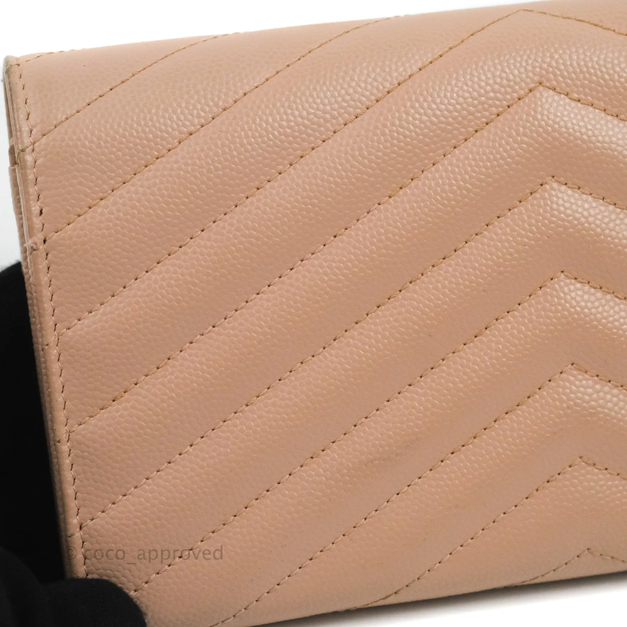Saint Laurent Quilted Envelope Wallet Pink Grained Leather Silver Hardware