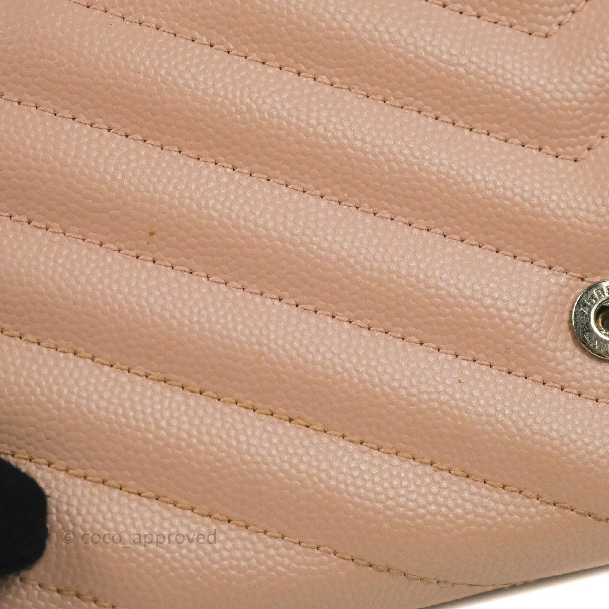 Saint Laurent Quilted Envelope Wallet Pink Grained Leather Silver Hardware