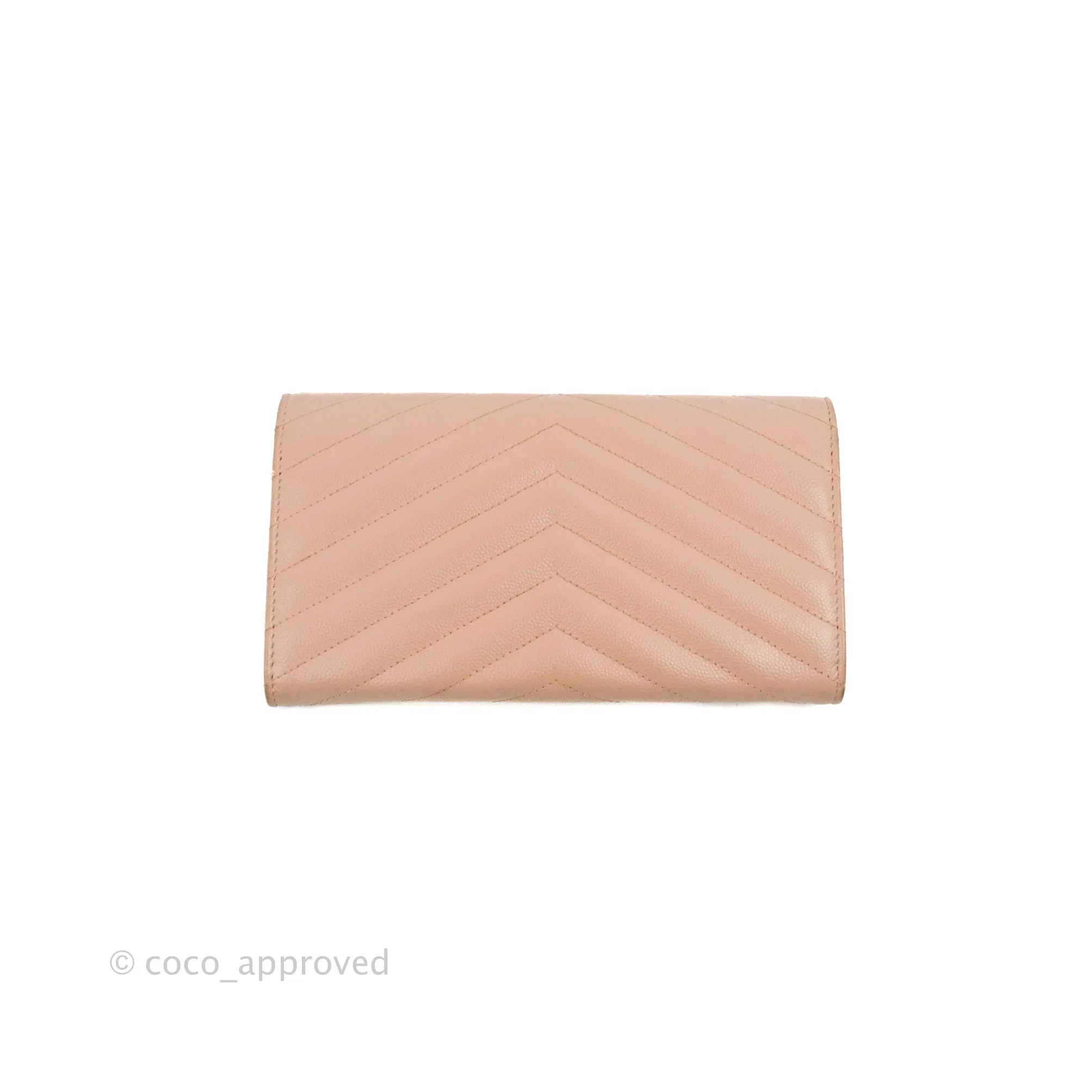 Saint Laurent Quilted Envelope Wallet Pink Grained Leather Silver Hardware