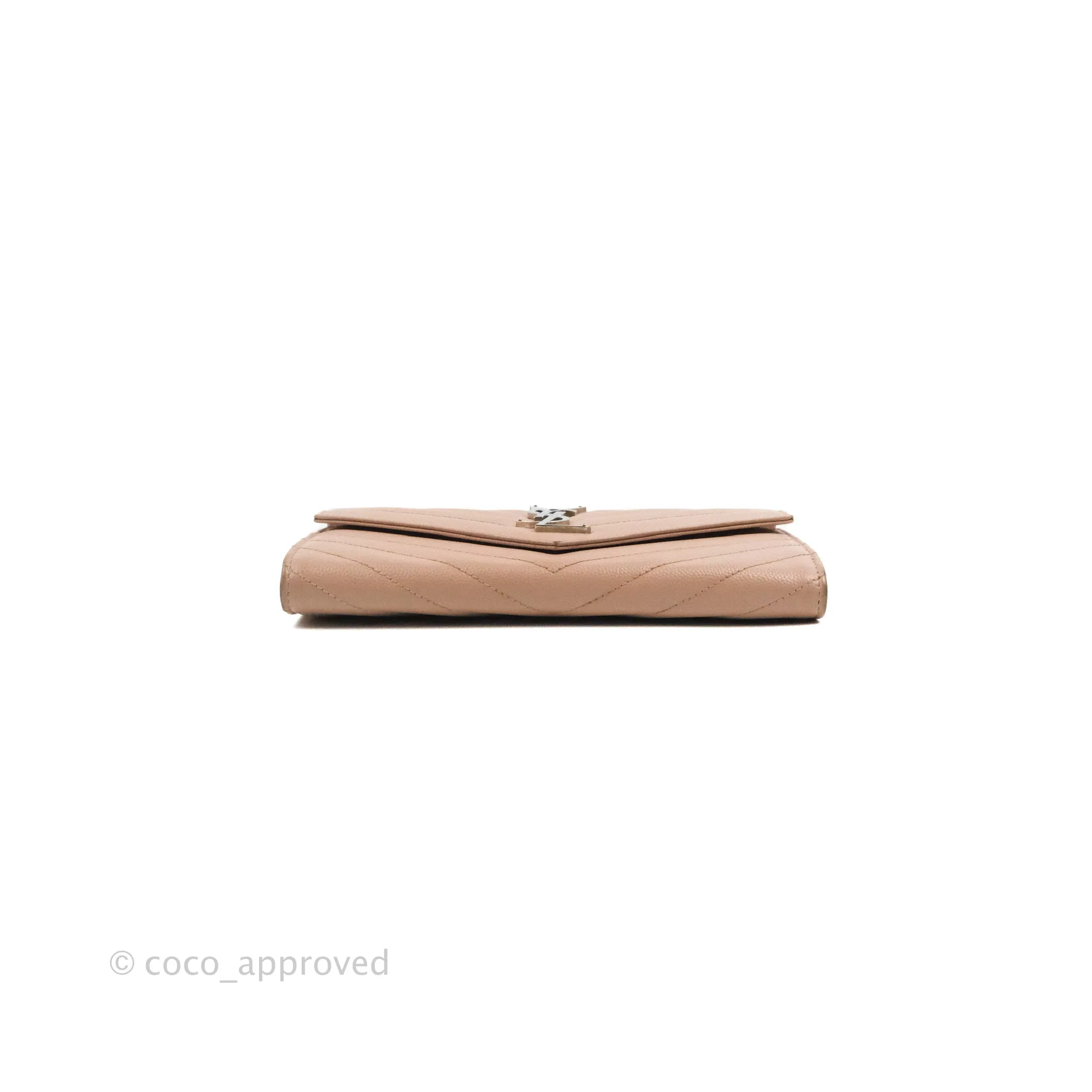 Saint Laurent Quilted Envelope Wallet Pink Grained Leather Silver Hardware