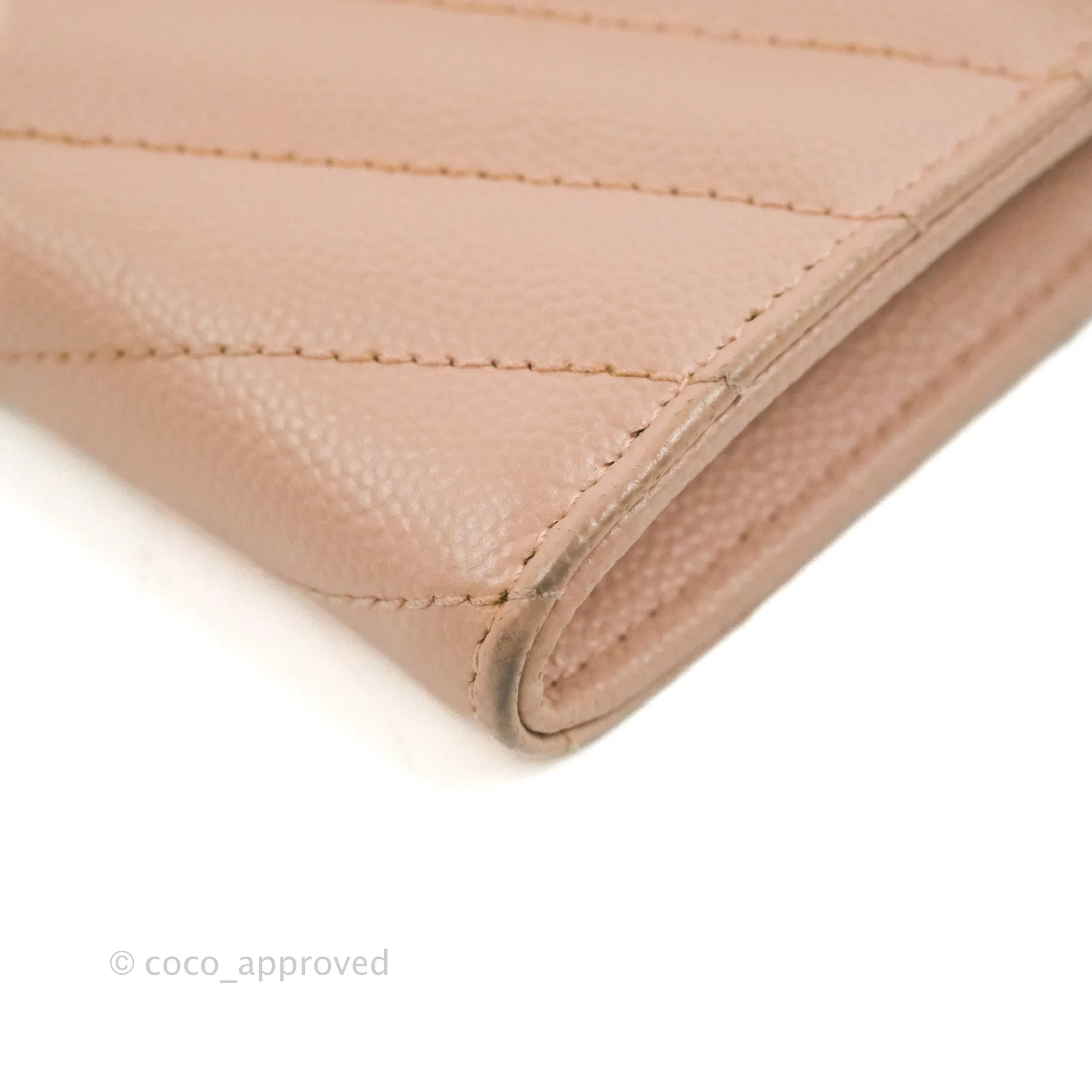 Saint Laurent Quilted Envelope Wallet Pink Grained Leather Silver Hardware