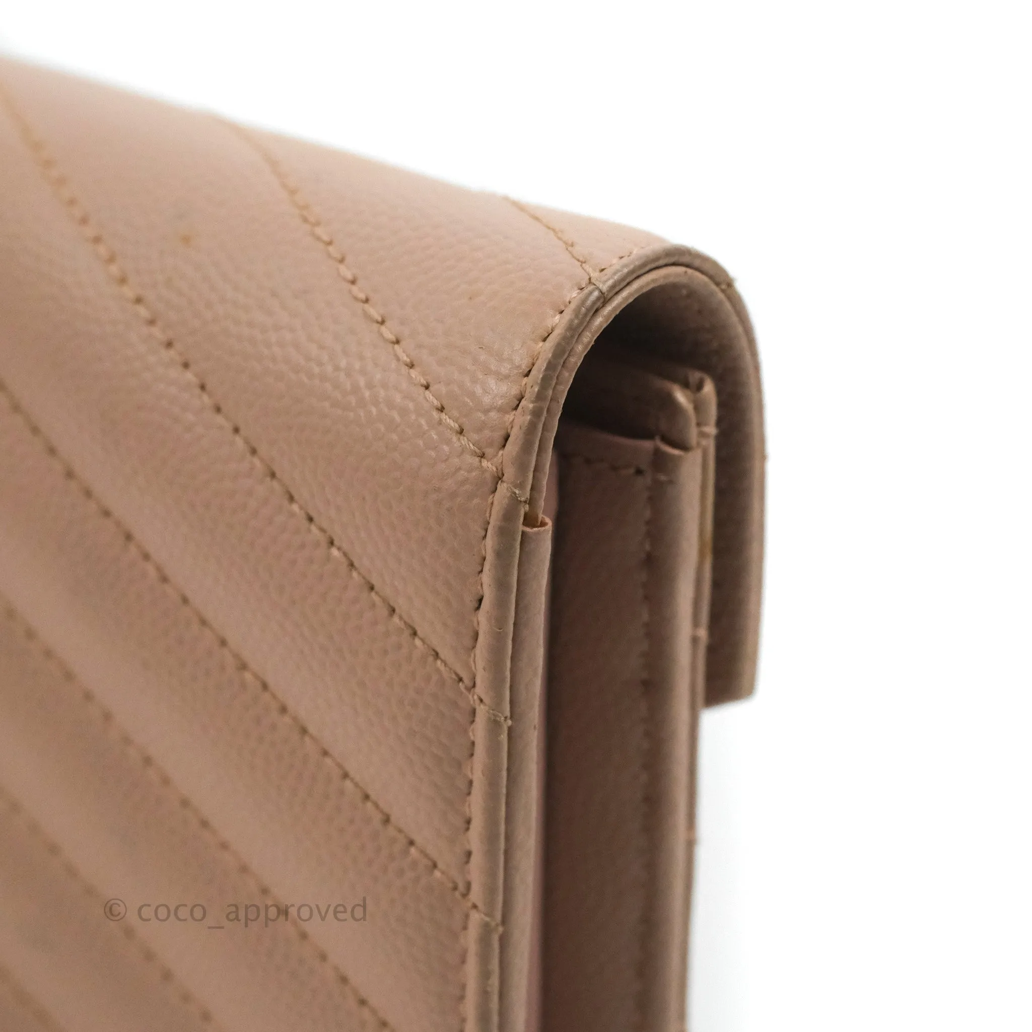 Saint Laurent Quilted Envelope Wallet Pink Grained Leather Silver Hardware