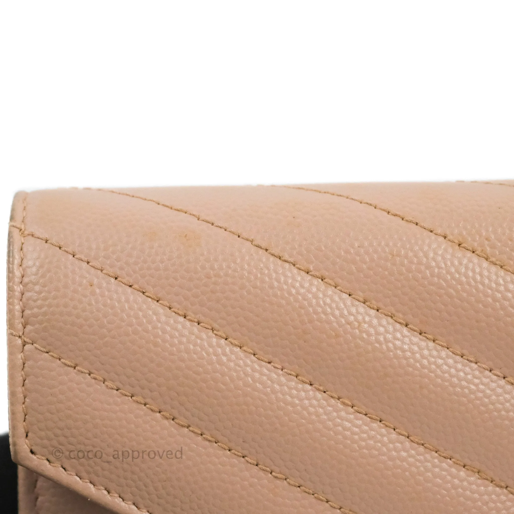Saint Laurent Quilted Envelope Wallet Pink Grained Leather Silver Hardware
