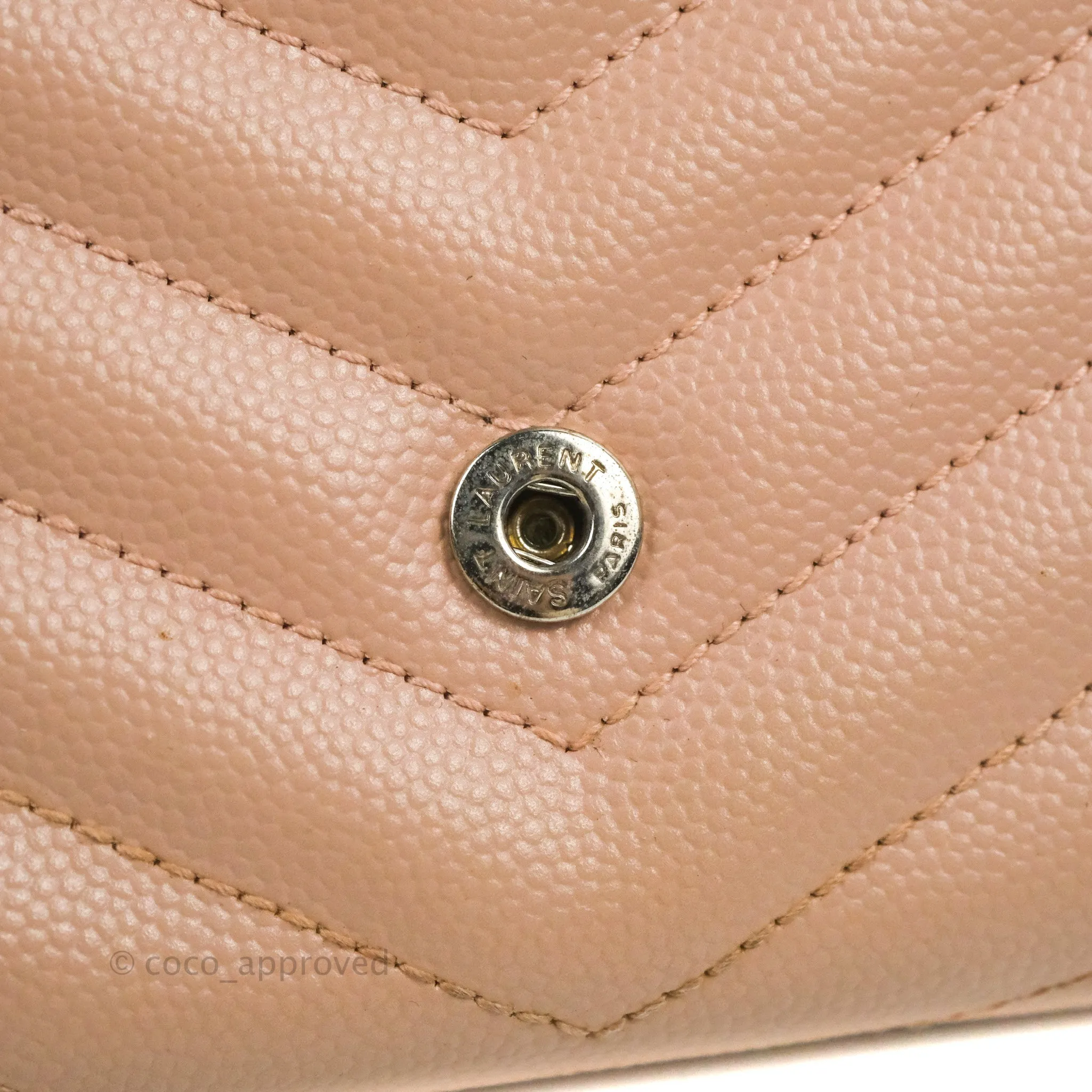 Saint Laurent Quilted Envelope Wallet Pink Grained Leather Silver Hardware