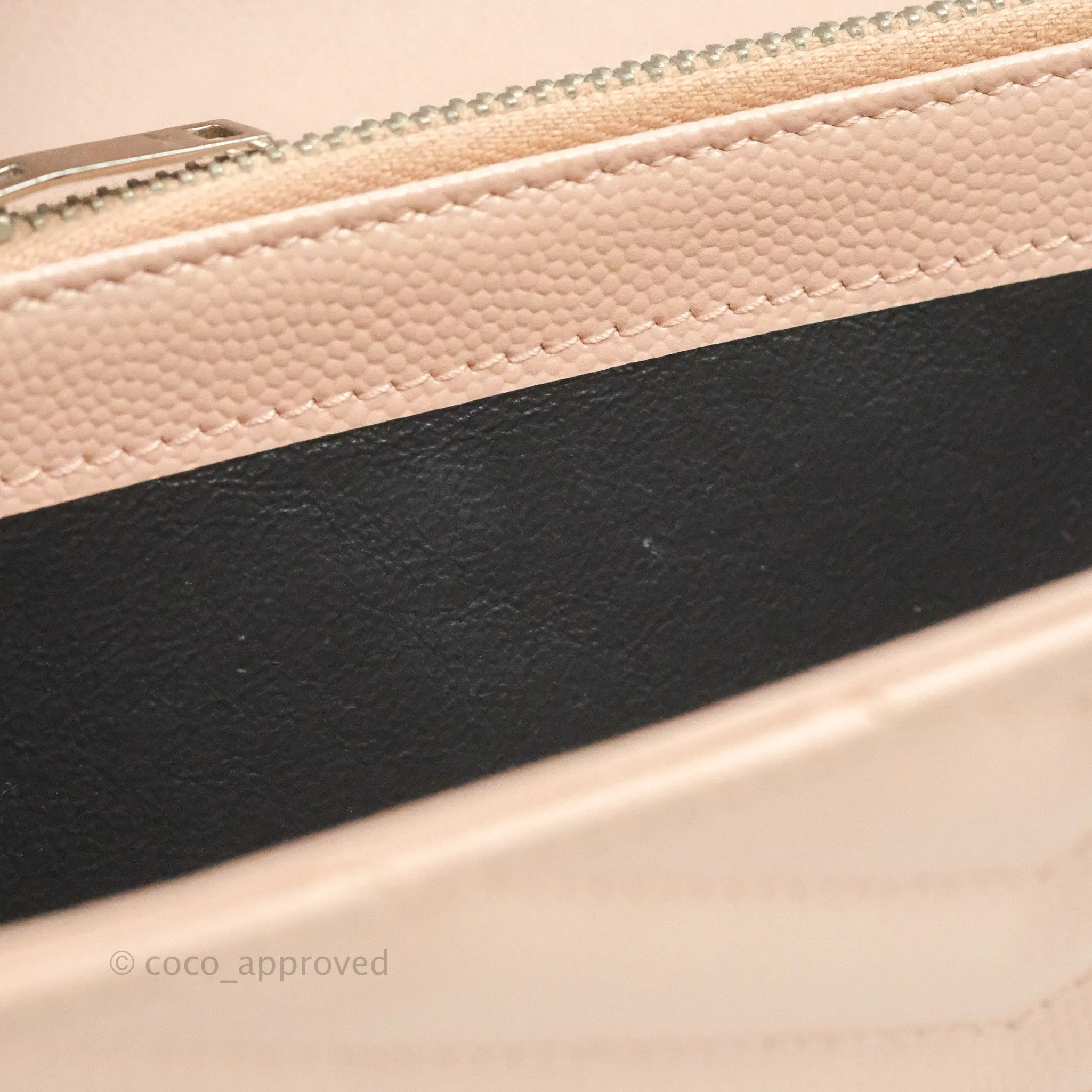 Saint Laurent Quilted Envelope Wallet Pink Grained Leather Silver Hardware
