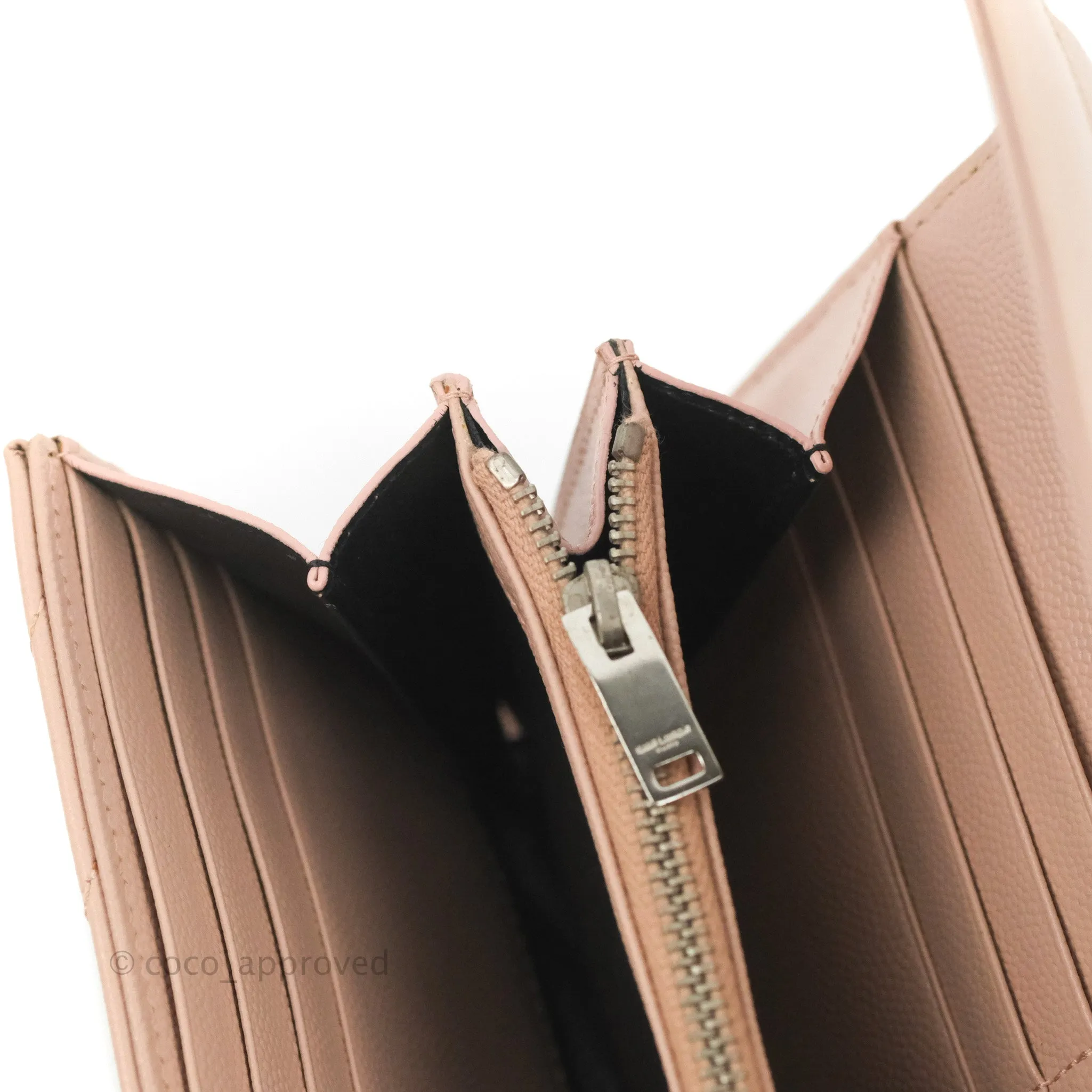 Saint Laurent Quilted Envelope Wallet Pink Grained Leather Silver Hardware