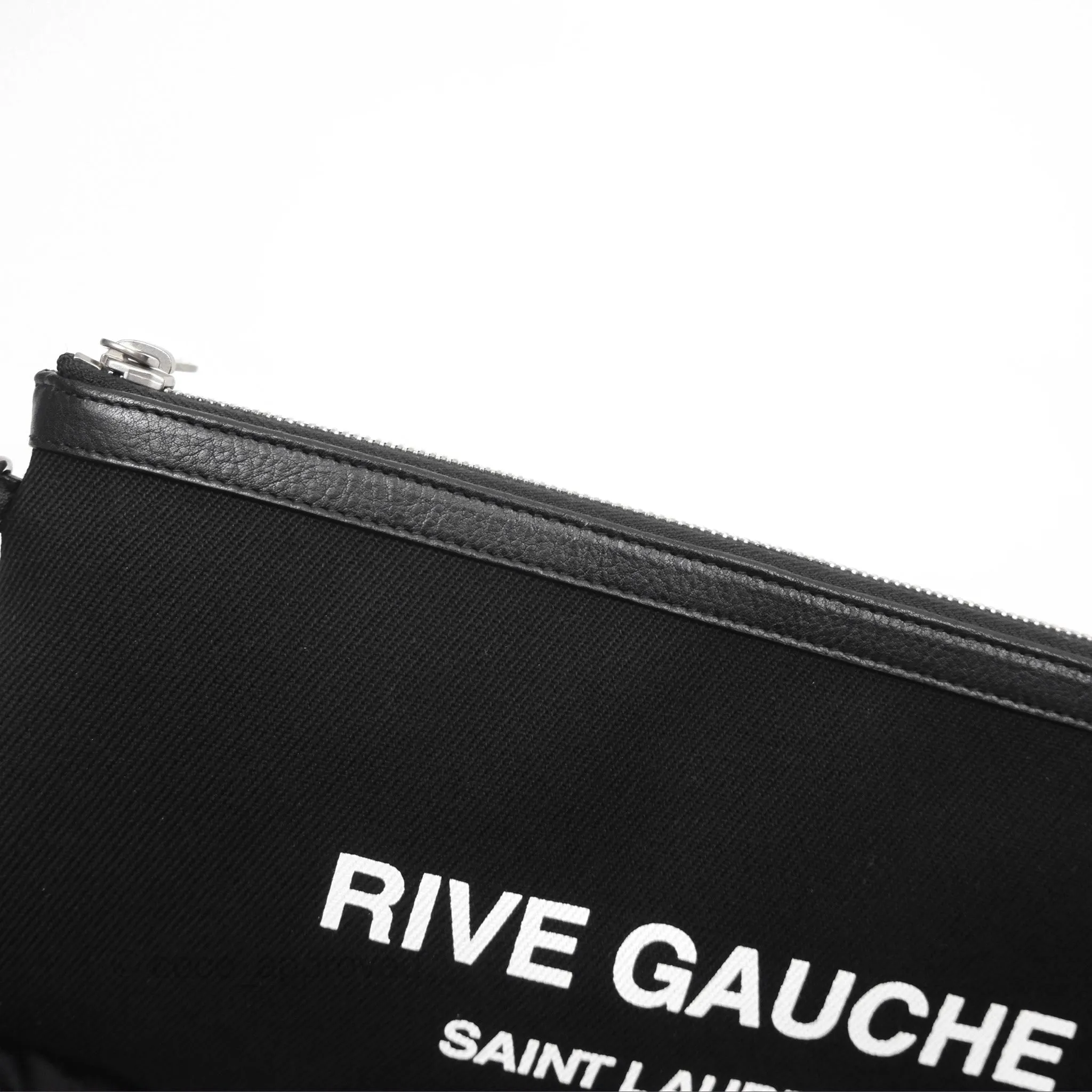Saint Laurent Rive Gauche Zippered Pouch Black Canvas
