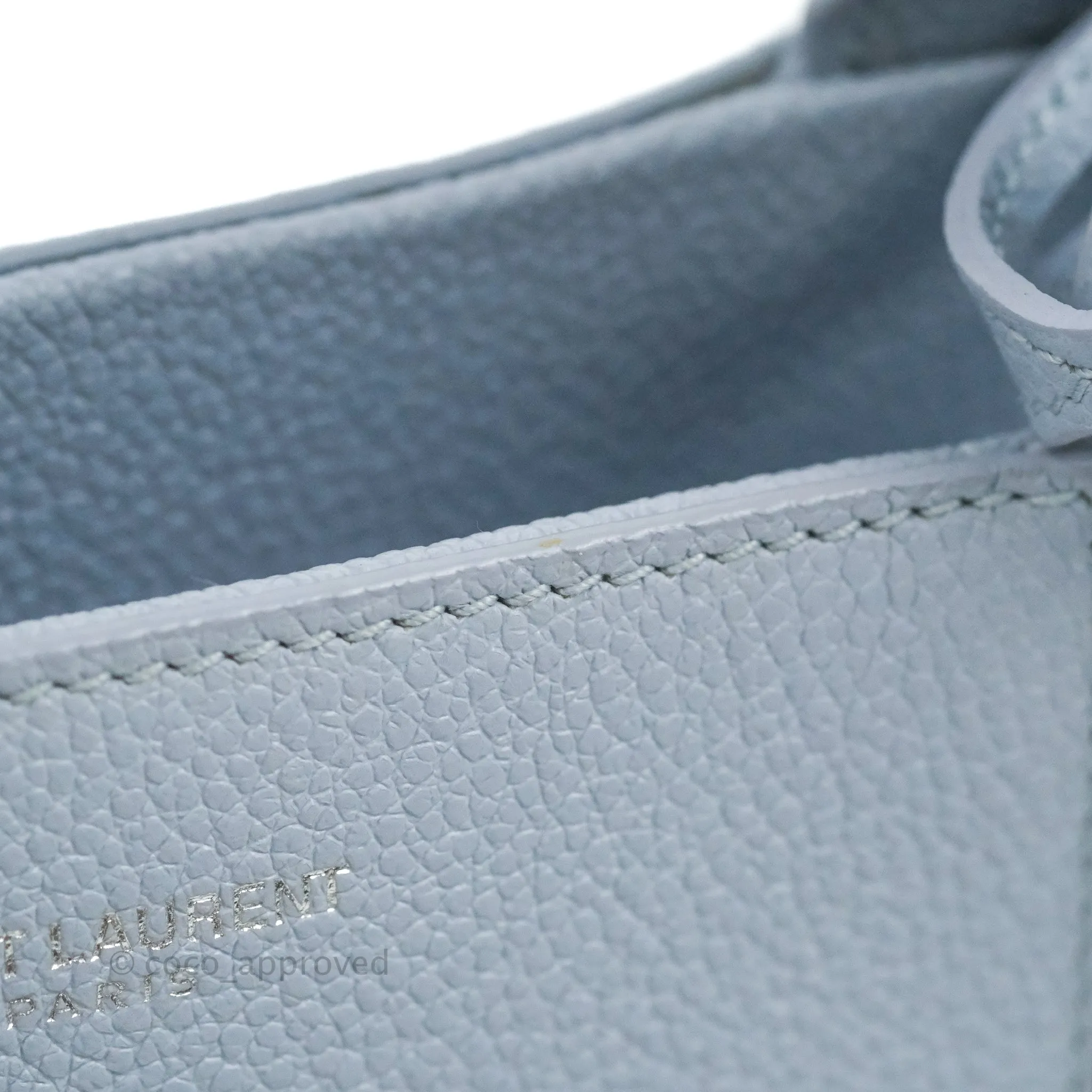 Saint Laurent Small Cabas Rive Gauche Bag Grained Calfskin Baby Blue Silver Hardware