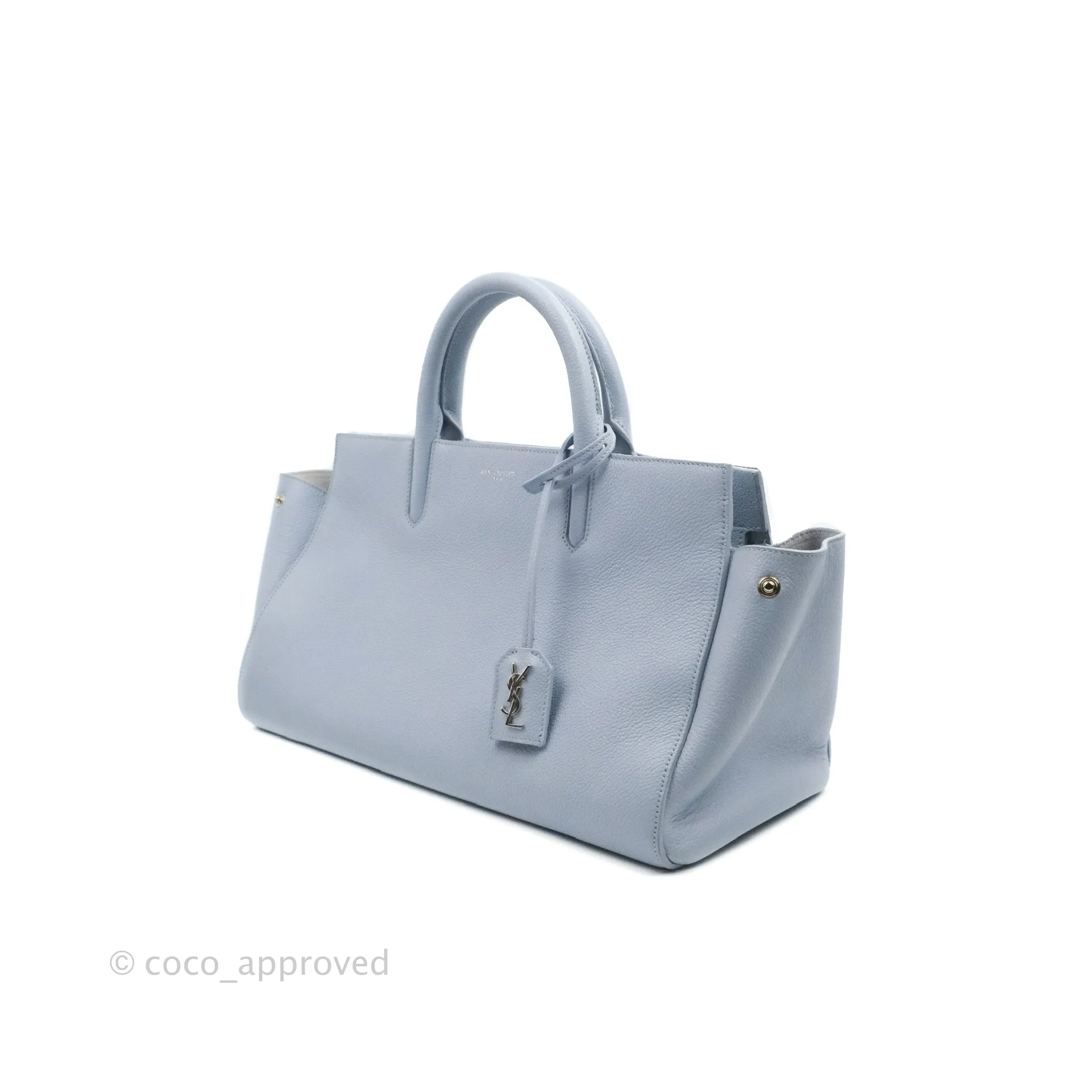 Saint Laurent Small Cabas Rive Gauche Bag Grained Calfskin Baby Blue Silver Hardware