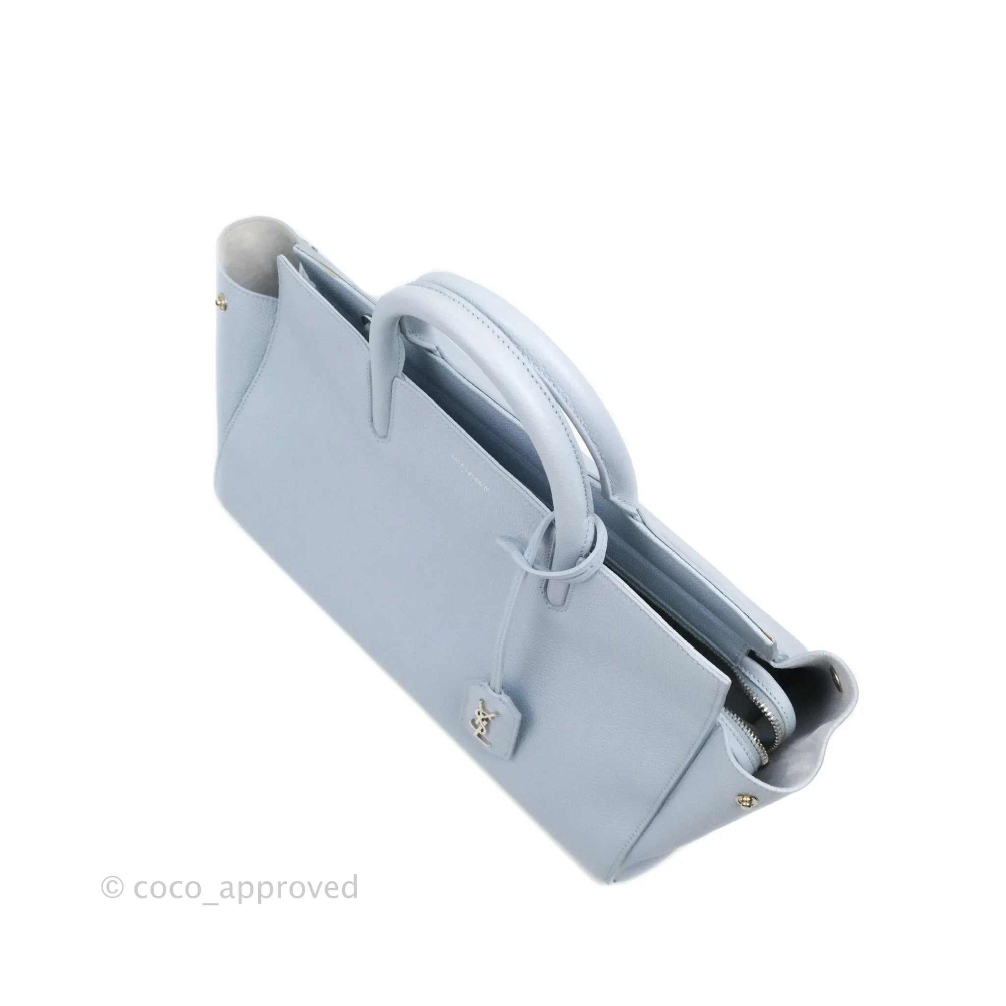 Saint Laurent Small Cabas Rive Gauche Bag Grained Calfskin Baby Blue Silver Hardware