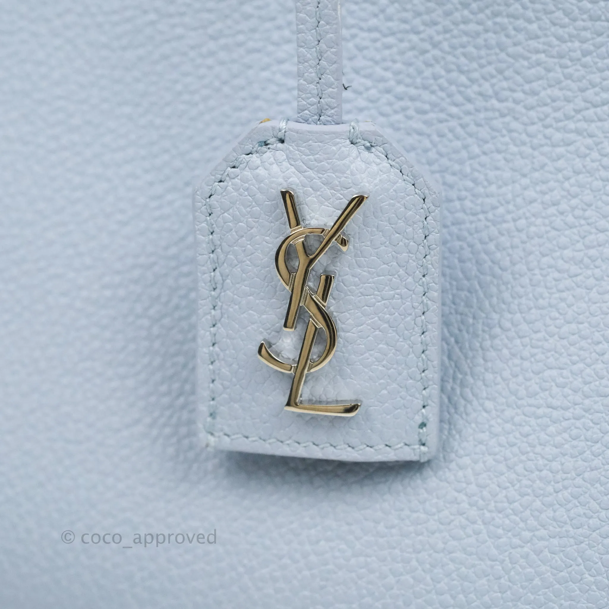 Saint Laurent Small Cabas Rive Gauche Bag Grained Calfskin Baby Blue Silver Hardware