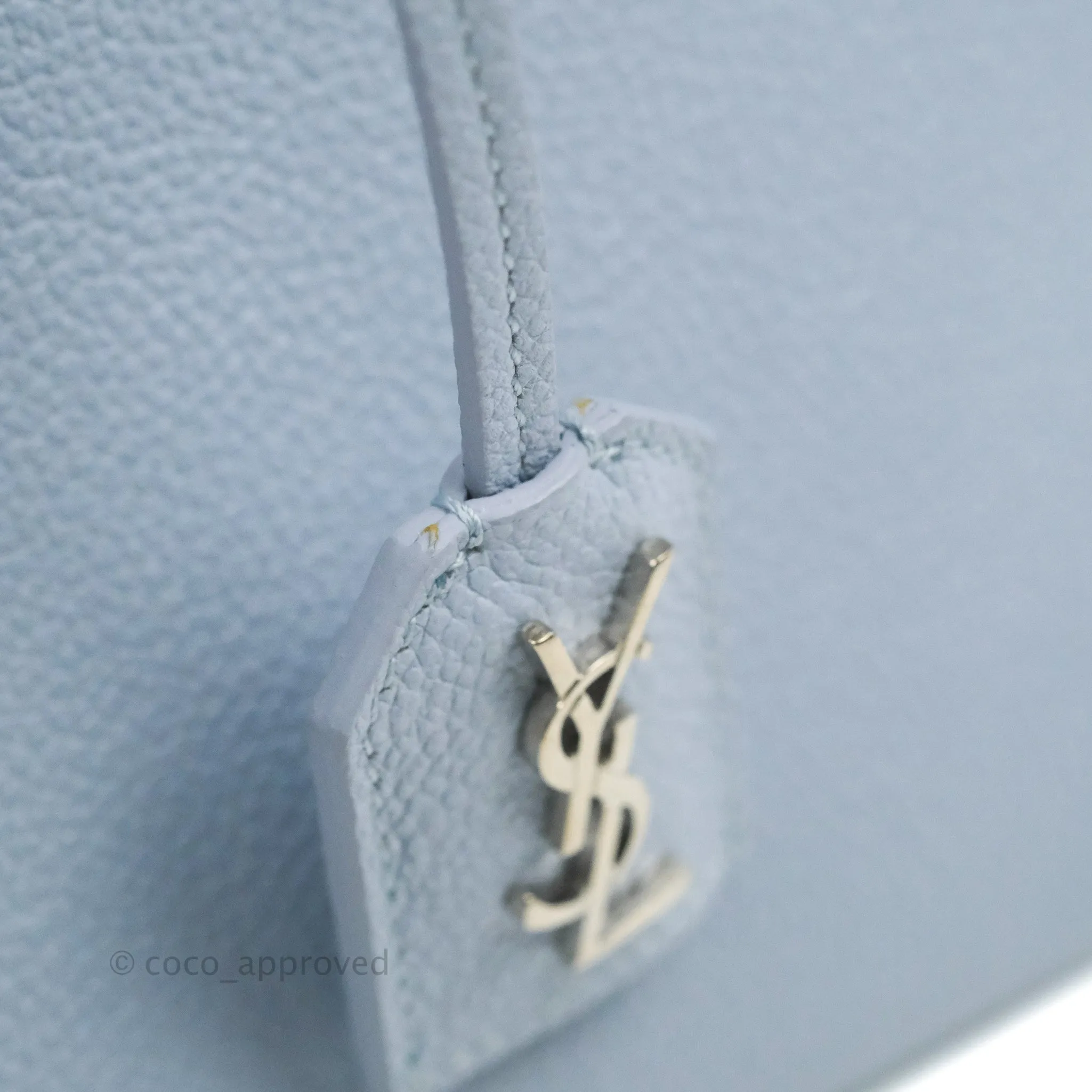 Saint Laurent Small Cabas Rive Gauche Bag Grained Calfskin Baby Blue Silver Hardware
