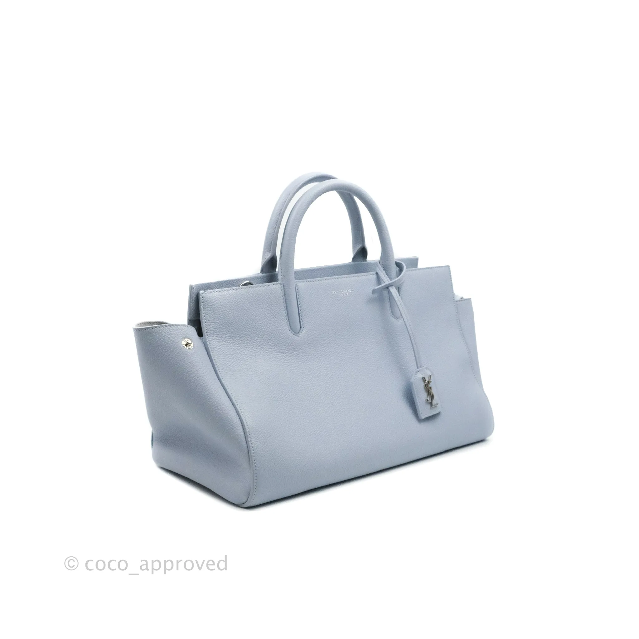 Saint Laurent Small Cabas Rive Gauche Bag Grained Calfskin Baby Blue Silver Hardware