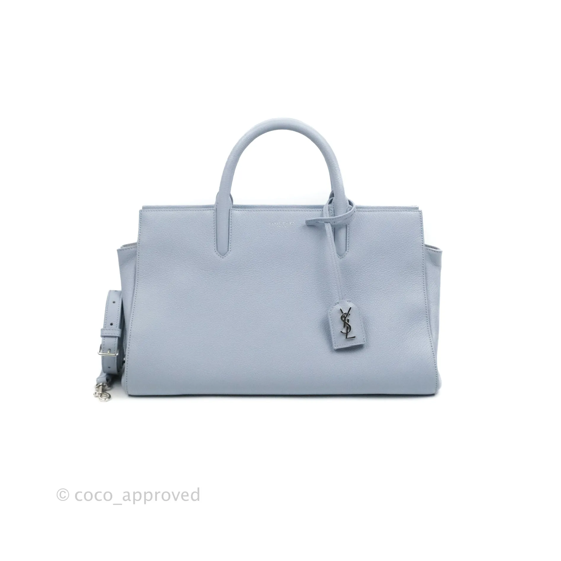 Saint Laurent Small Cabas Rive Gauche Bag Grained Calfskin Baby Blue Silver Hardware