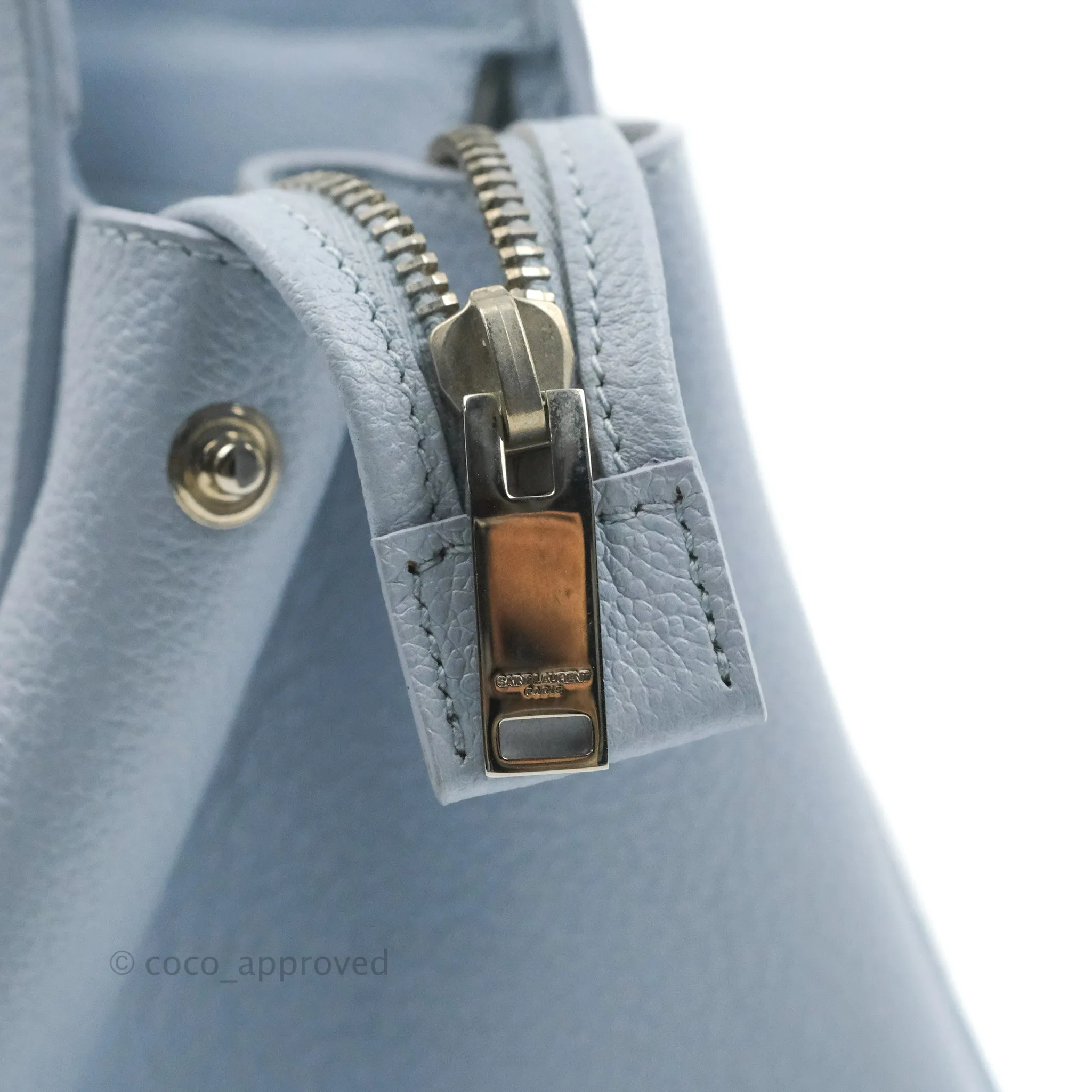 Saint Laurent Small Cabas Rive Gauche Bag Grained Calfskin Baby Blue Silver Hardware
