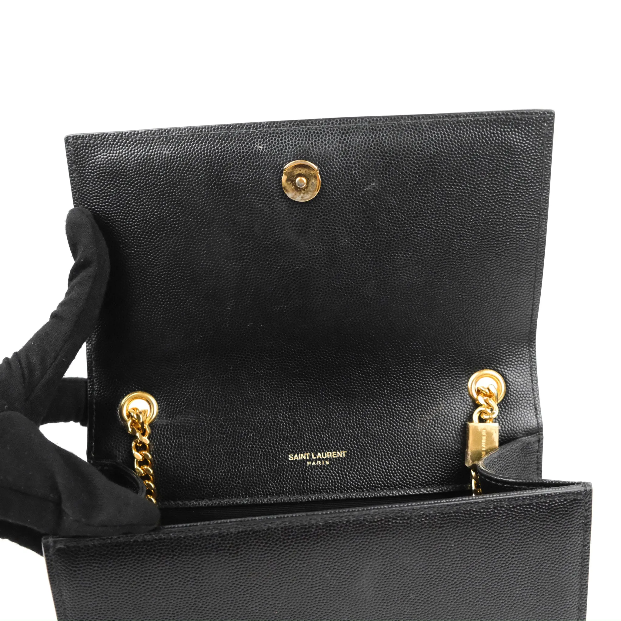 Saint Laurent Small Classic Monogram Kate Chain Bag Black Grained Calfskin Gold Hardware
