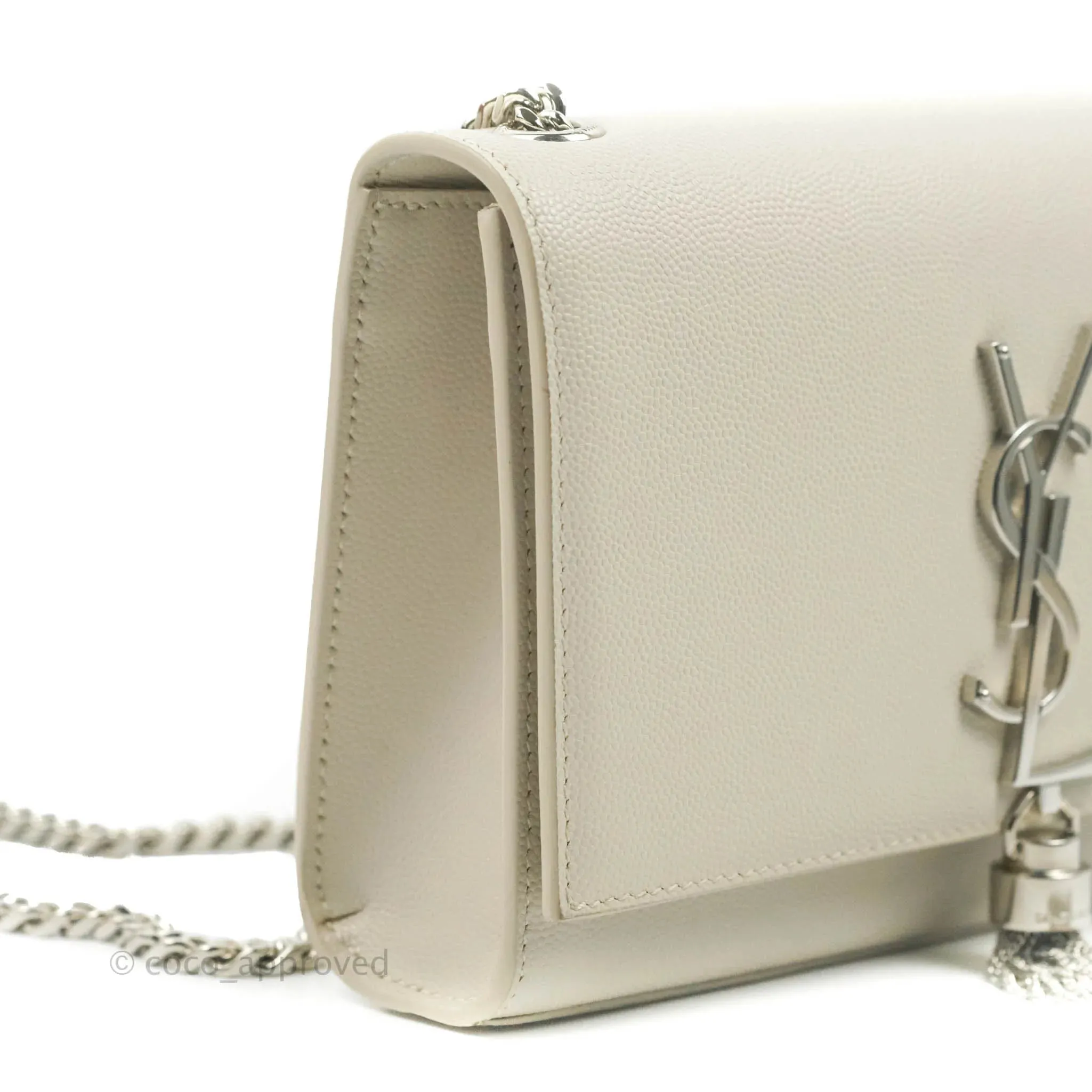 Saint Laurent Small Classic Monogram Kate Tassel Satchel White Grained Calfskin