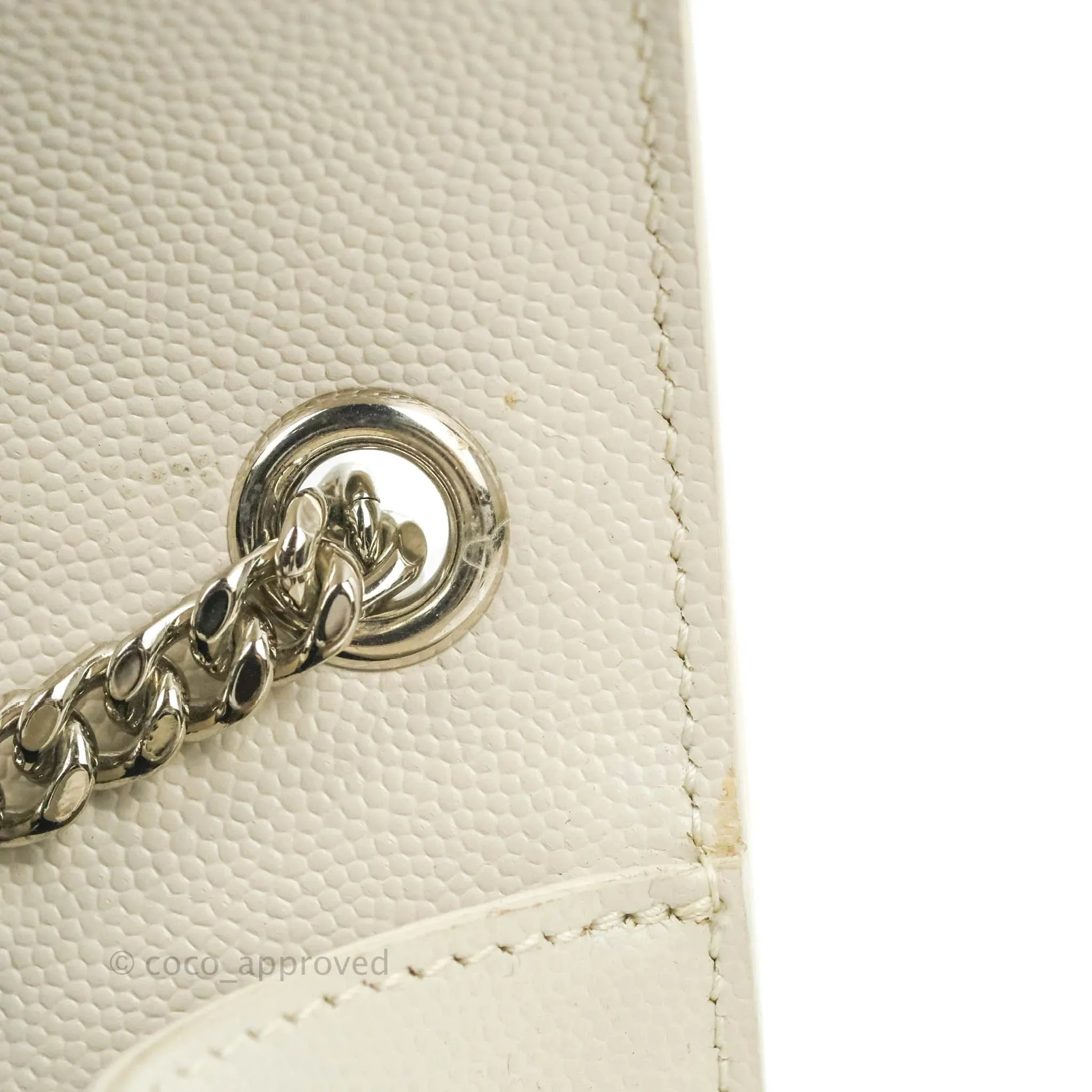 Saint Laurent Small Classic Monogram Kate Tassel Satchel White Grained Calfskin