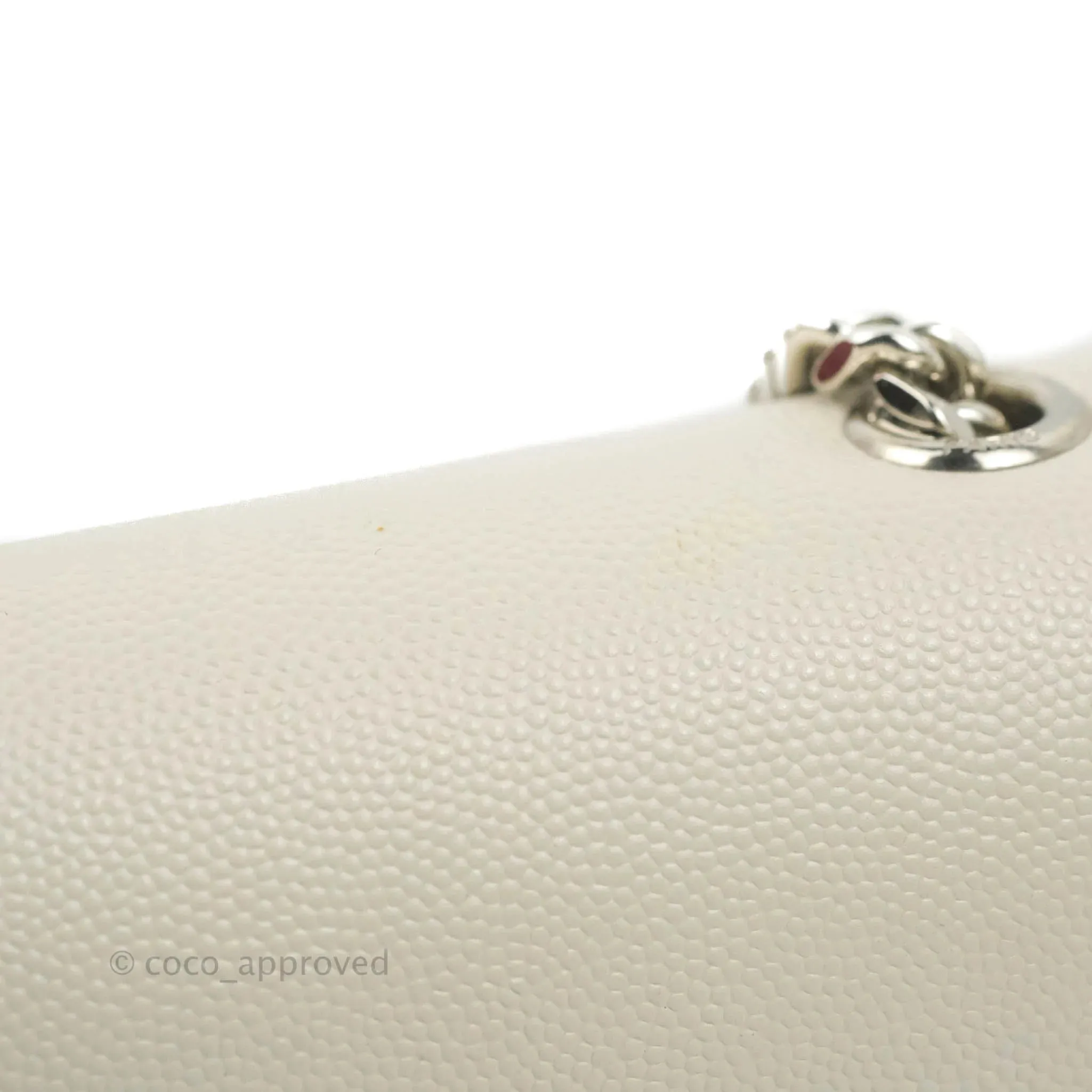 Saint Laurent Small Classic Monogram Kate Tassel Satchel White Grained Calfskin