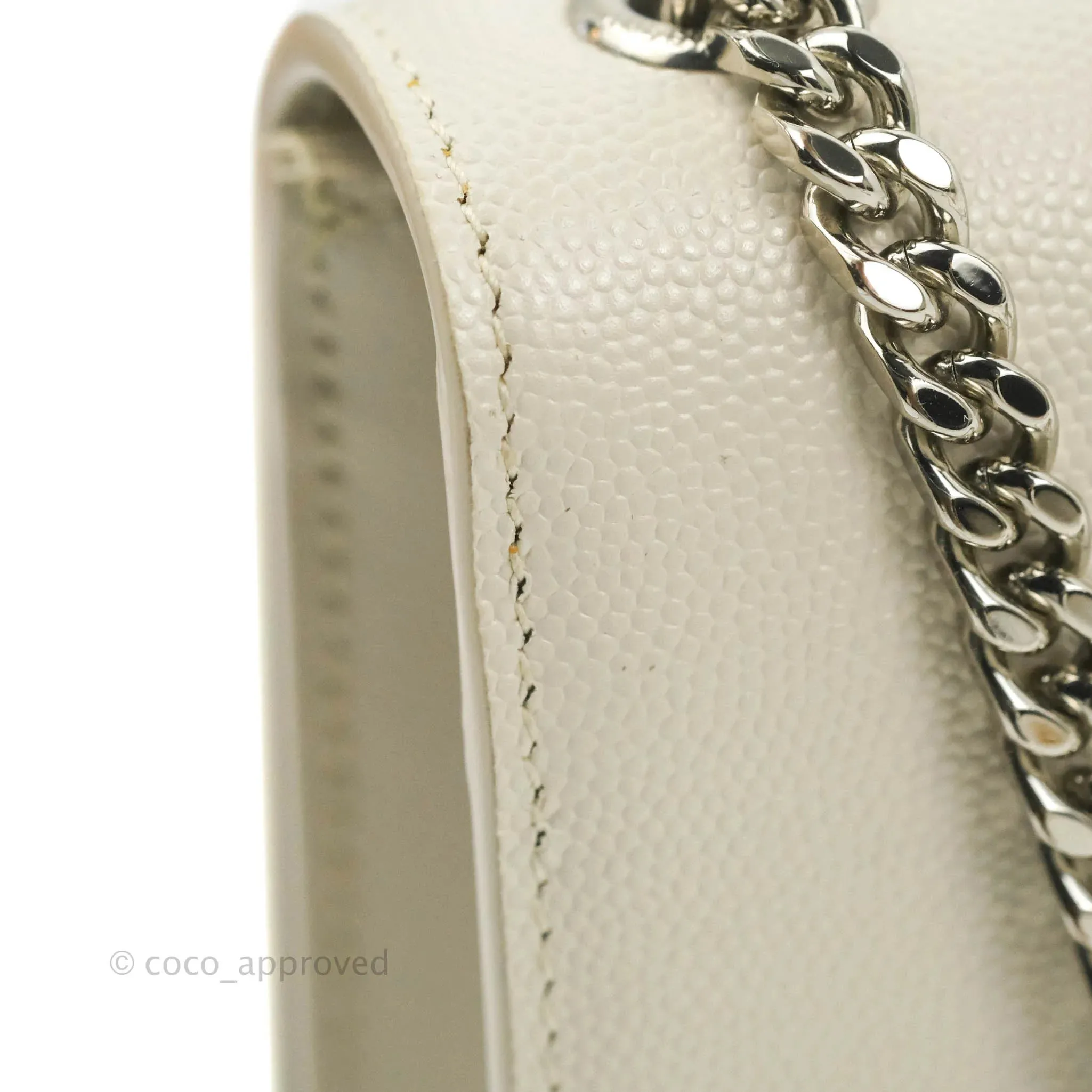 Saint Laurent Small Classic Monogram Kate Tassel Satchel White Grained Calfskin