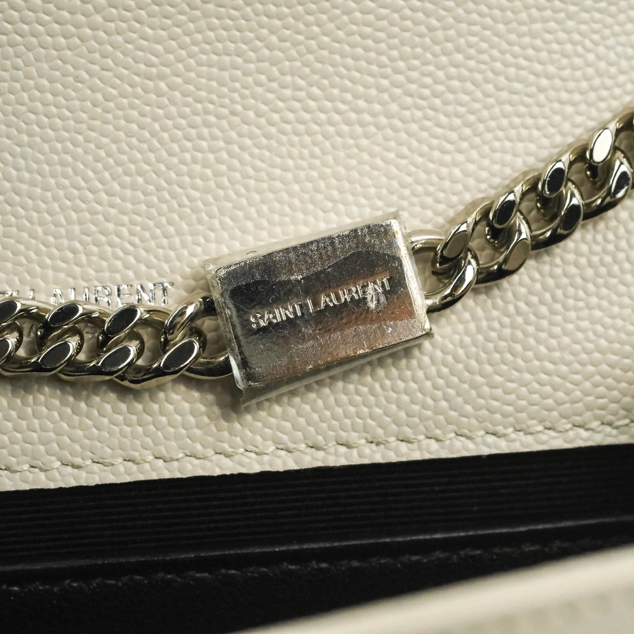 Saint Laurent Small Classic Monogram Kate Tassel Satchel White Grained Calfskin