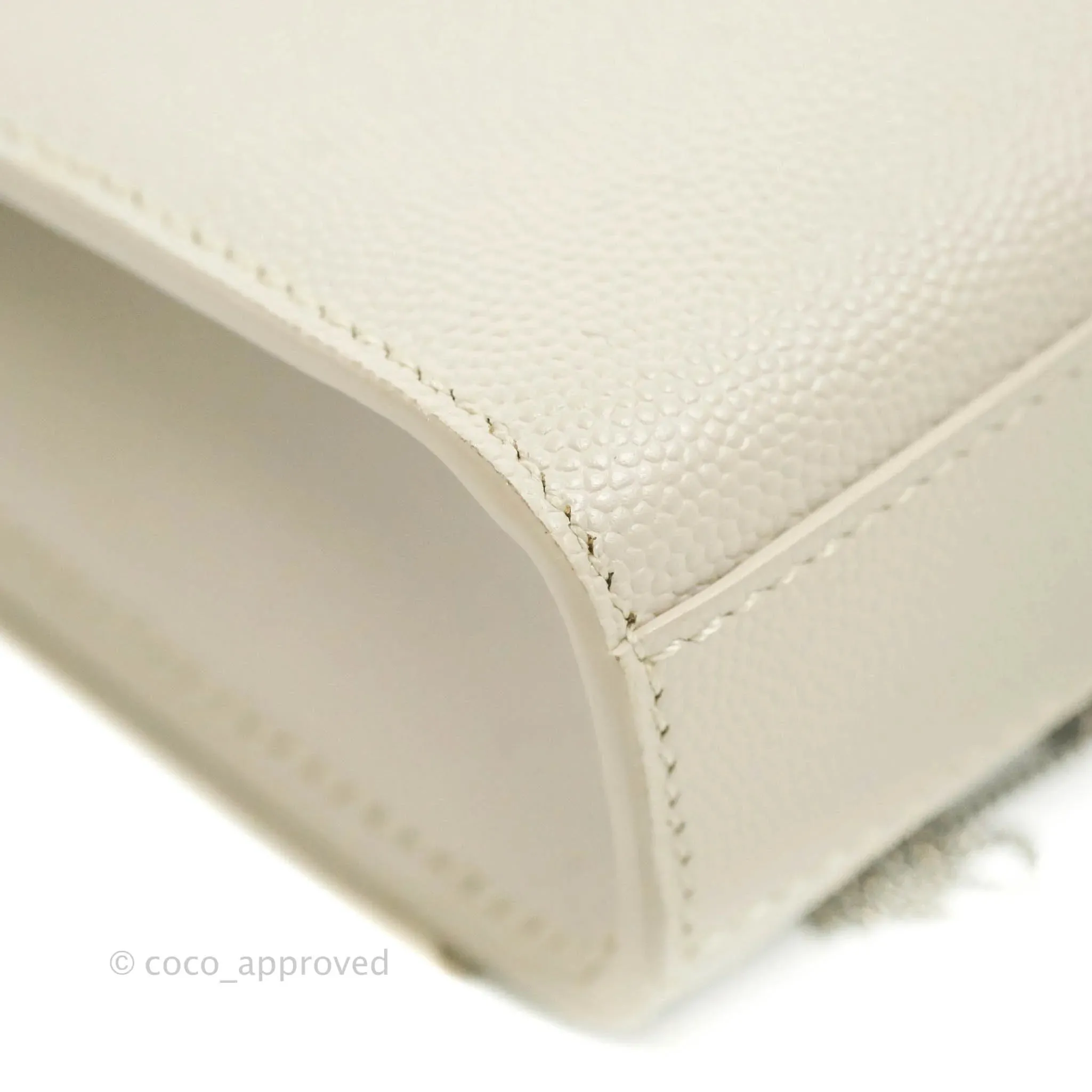 Saint Laurent Small Classic Monogram Kate Tassel Satchel White Grained Calfskin