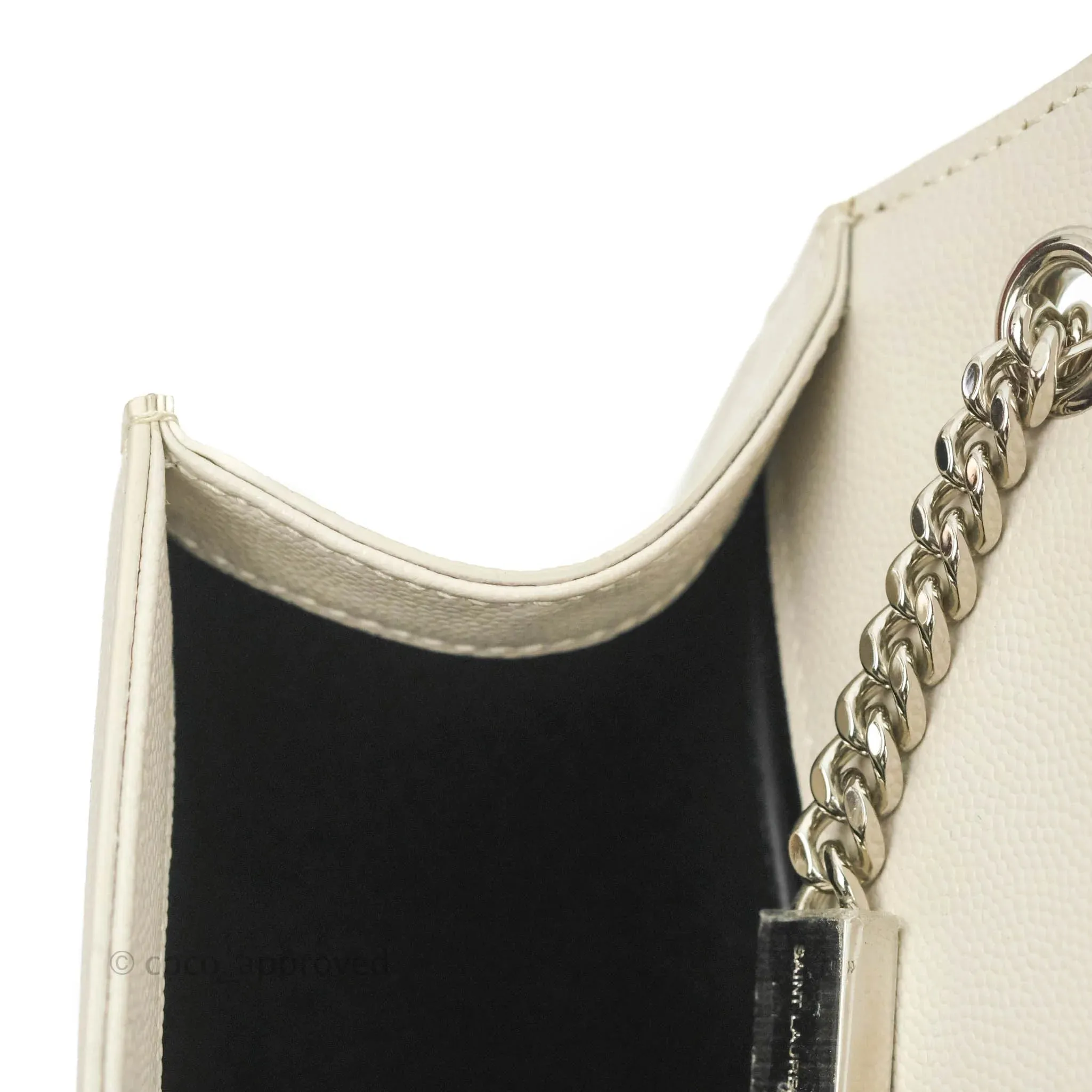 Saint Laurent Small Classic Monogram Kate Tassel Satchel White Grained Calfskin