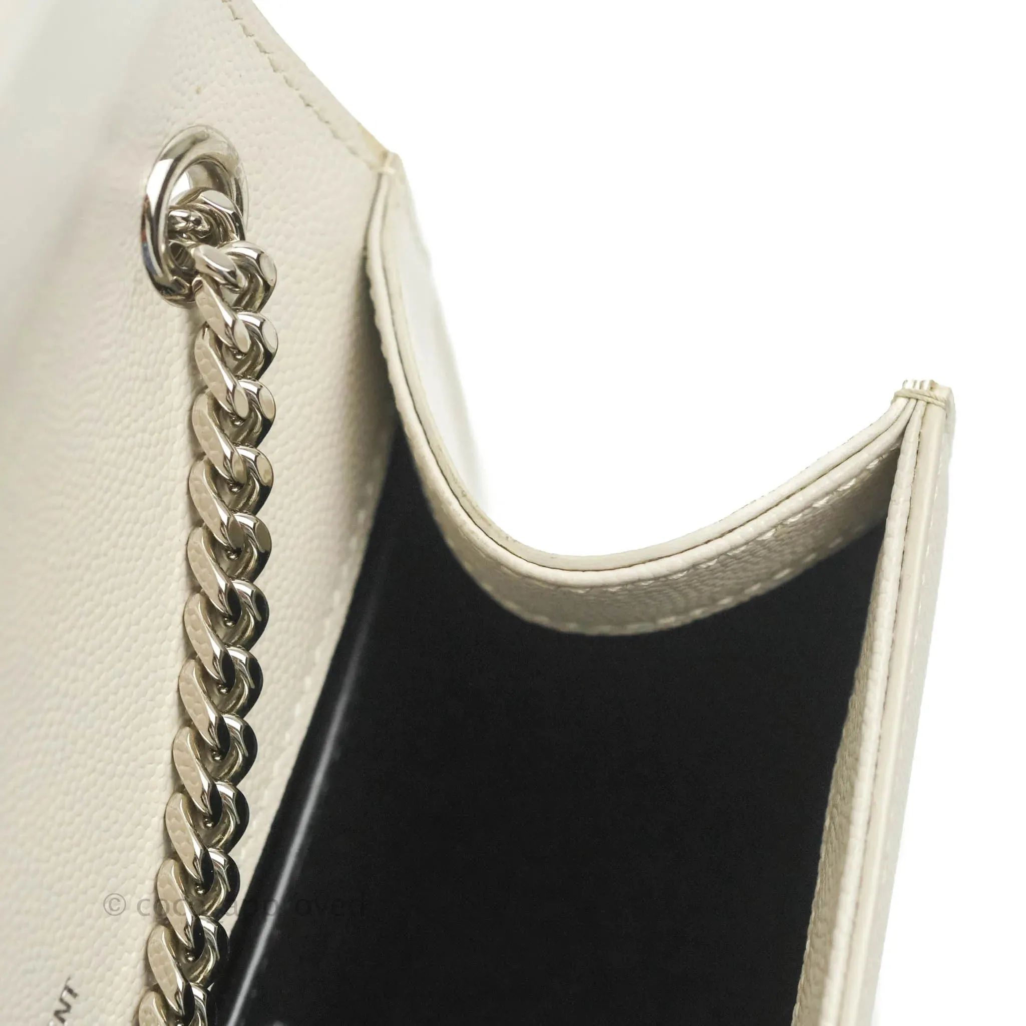 Saint Laurent Small Classic Monogram Kate Tassel Satchel White Grained Calfskin