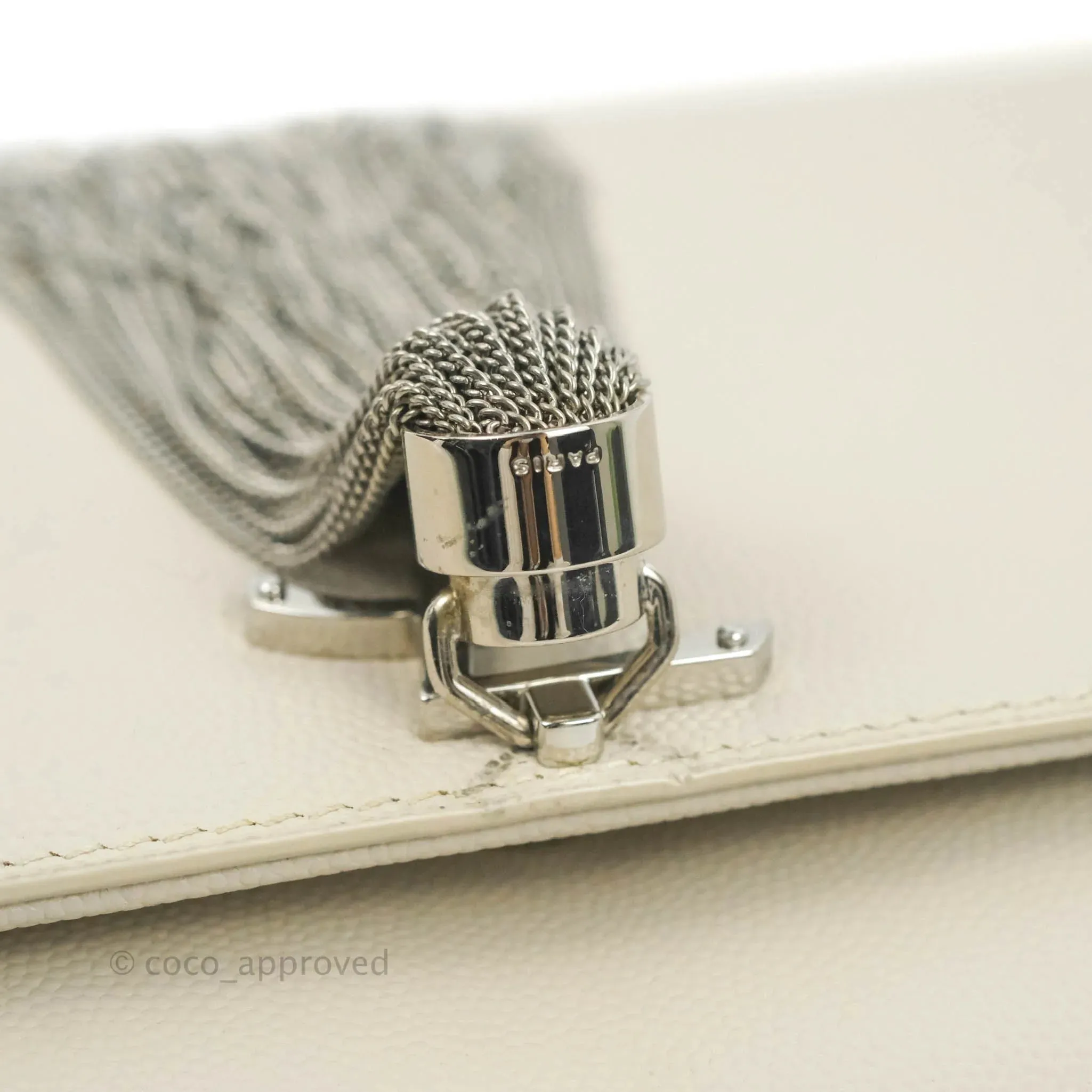 Saint Laurent Small Classic Monogram Kate Tassel Satchel White Grained Calfskin
