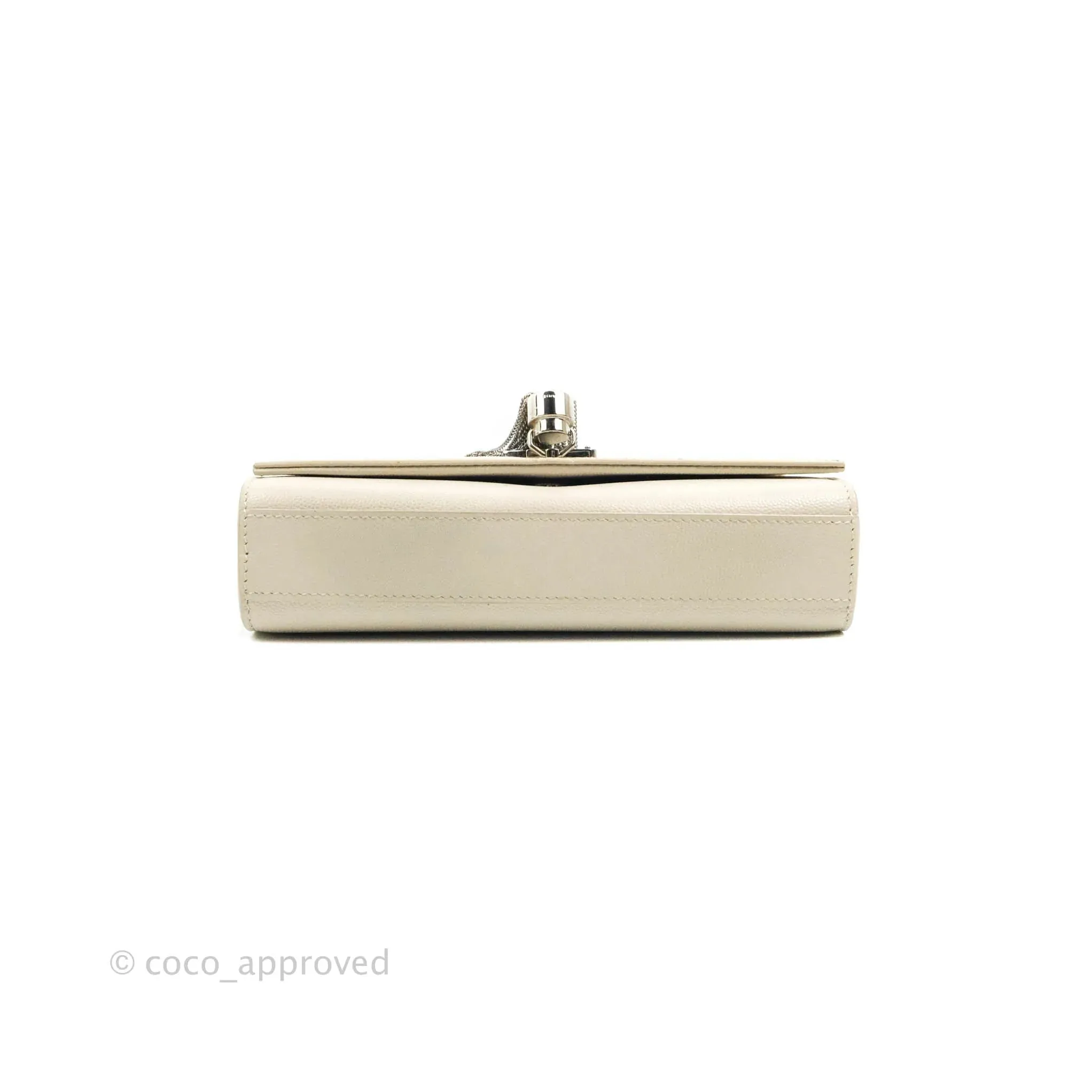 Saint Laurent Small Classic Monogram Kate Tassel Satchel White Grained Calfskin