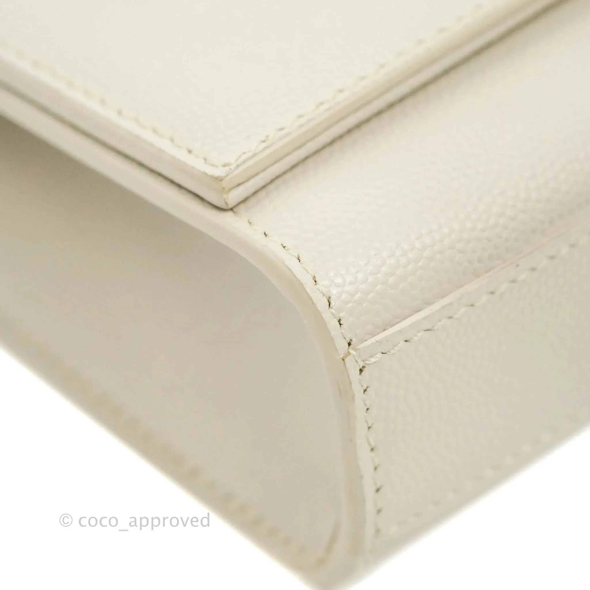 Saint Laurent Small Classic Monogram Kate Tassel Satchel White Grained Calfskin
