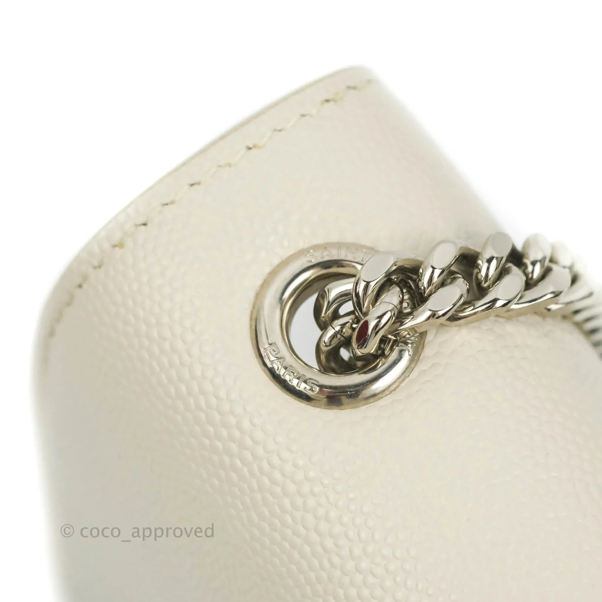 Saint Laurent Small Classic Monogram Kate Tassel Satchel White Grained Calfskin