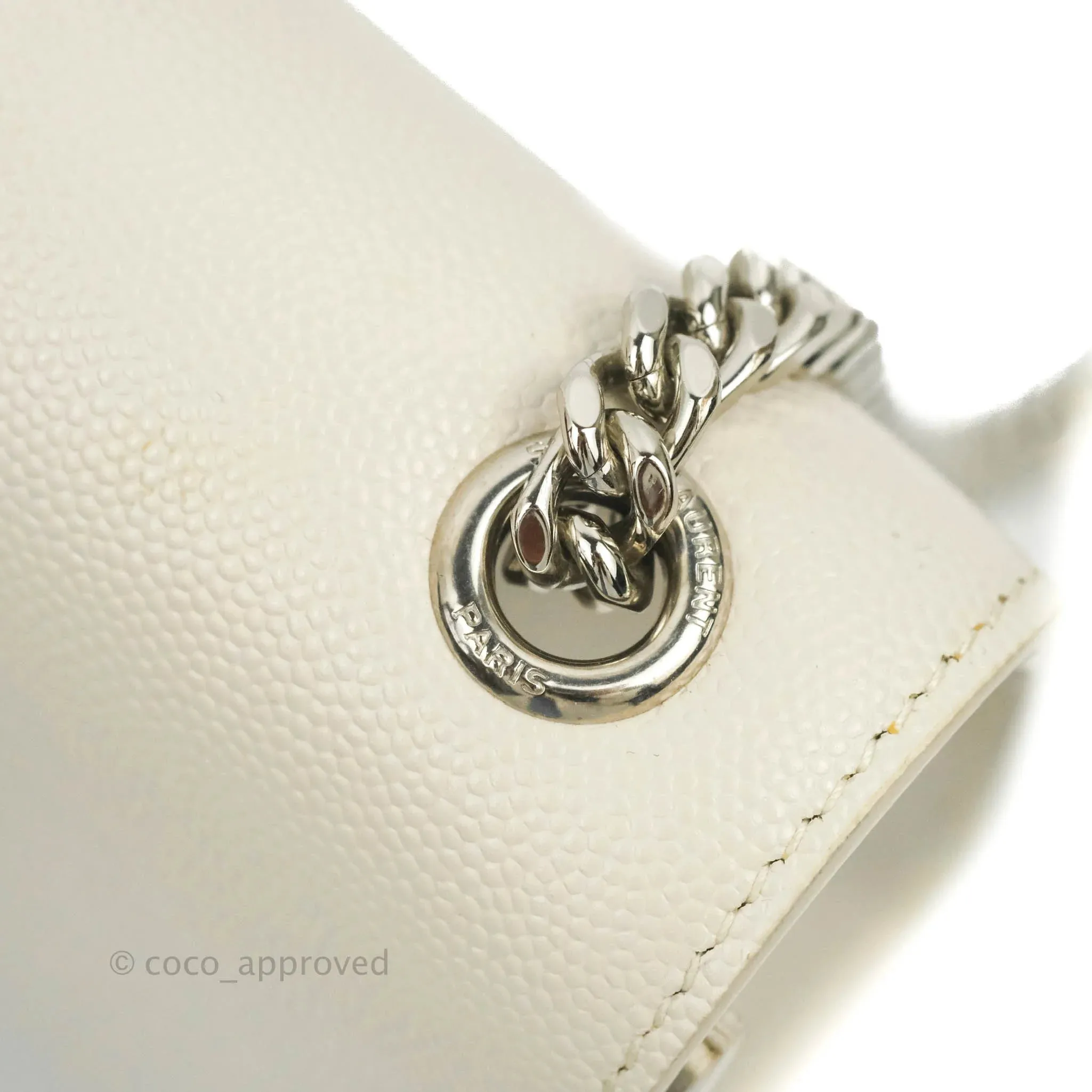Saint Laurent Small Classic Monogram Kate Tassel Satchel White Grained Calfskin