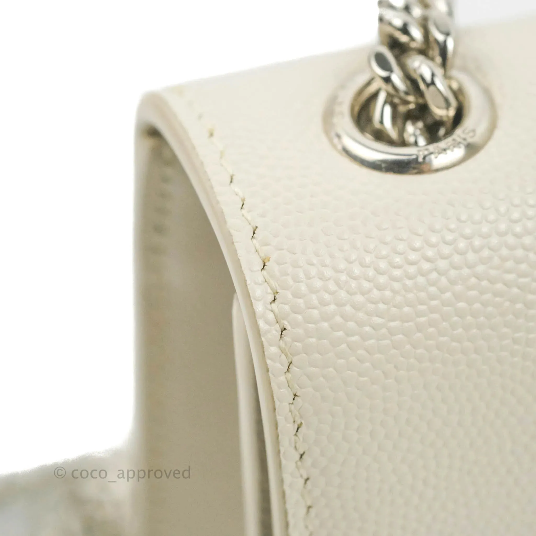 Saint Laurent Small Classic Monogram Kate Tassel Satchel White Grained Calfskin