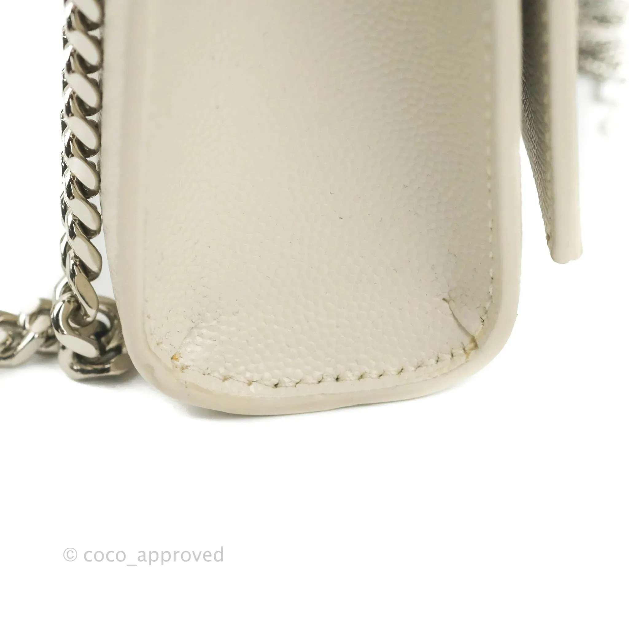 Saint Laurent Small Classic Monogram Kate Tassel Satchel White Grained Calfskin