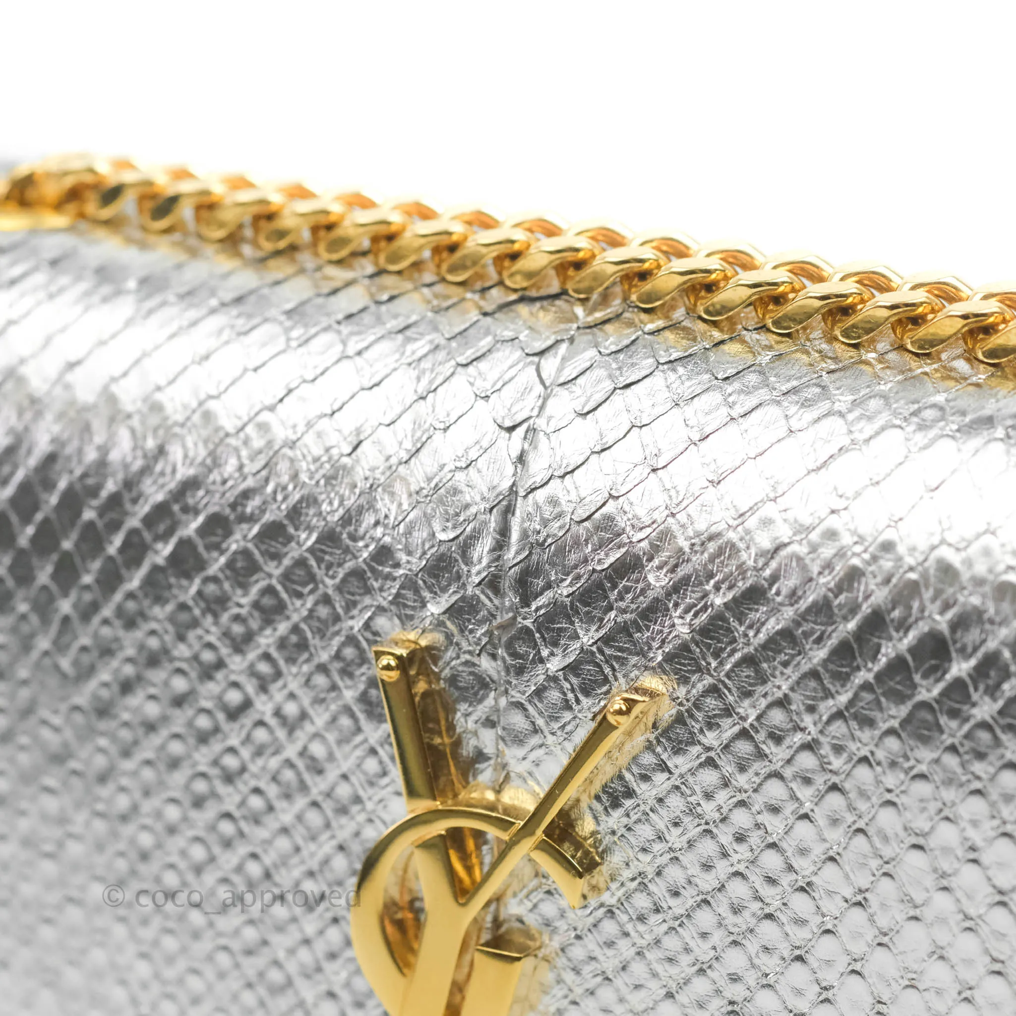 Saint Laurent Small Kate Bag Silver Python-Effect Gold Hardware