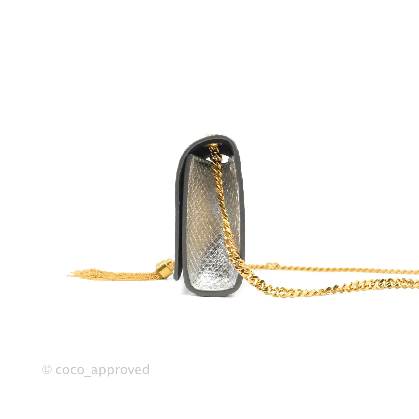 Saint Laurent Small Kate Bag Silver Python-Effect Gold Hardware