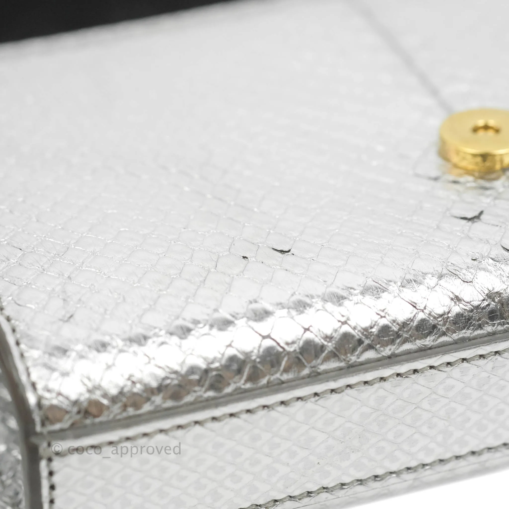 Saint Laurent Small Kate Bag Silver Python-Effect Gold Hardware