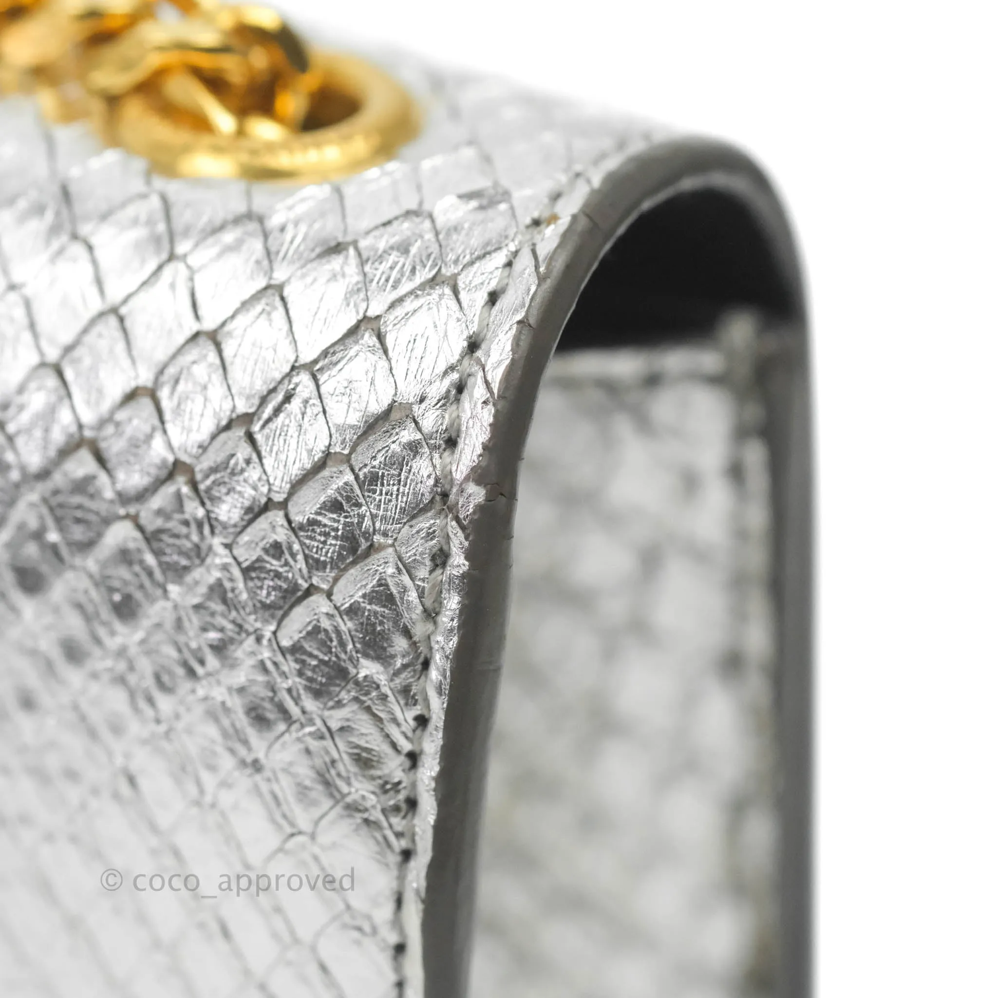 Saint Laurent Small Kate Bag Silver Python-Effect Gold Hardware