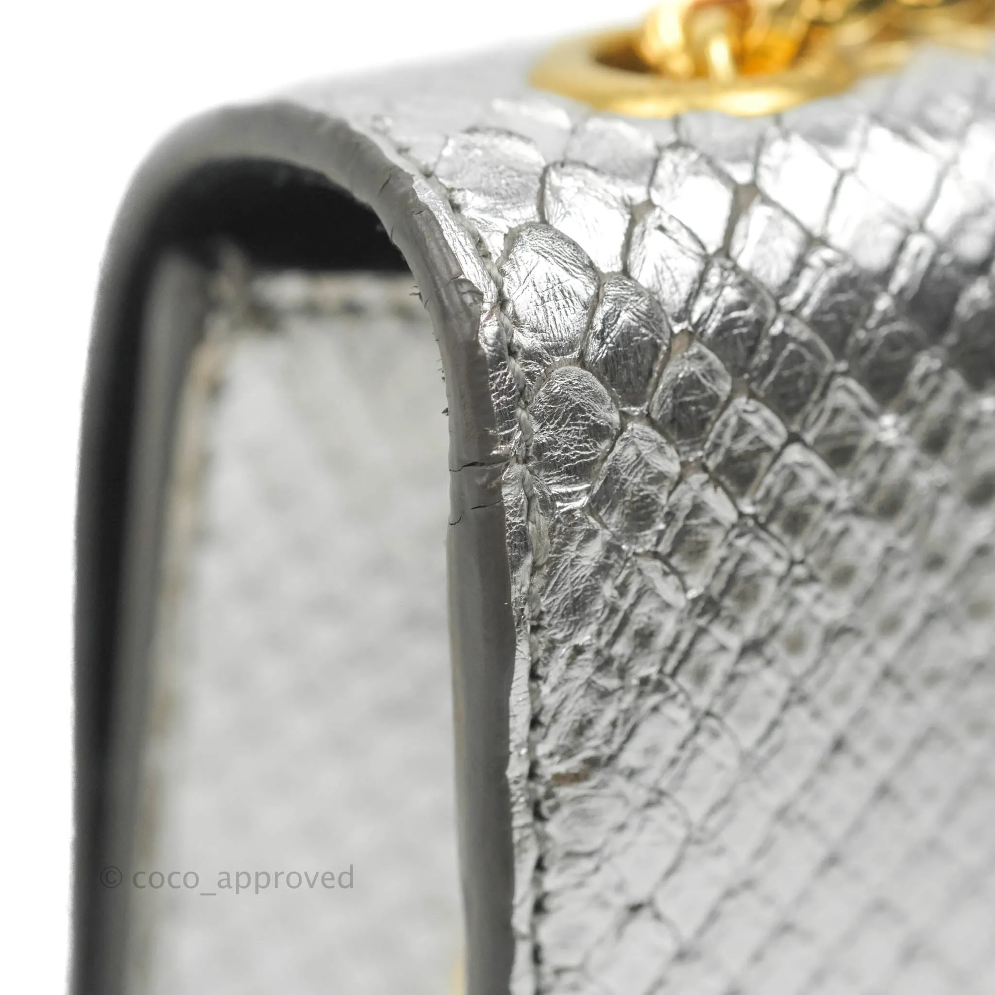 Saint Laurent Small Kate Bag Silver Python-Effect Gold Hardware