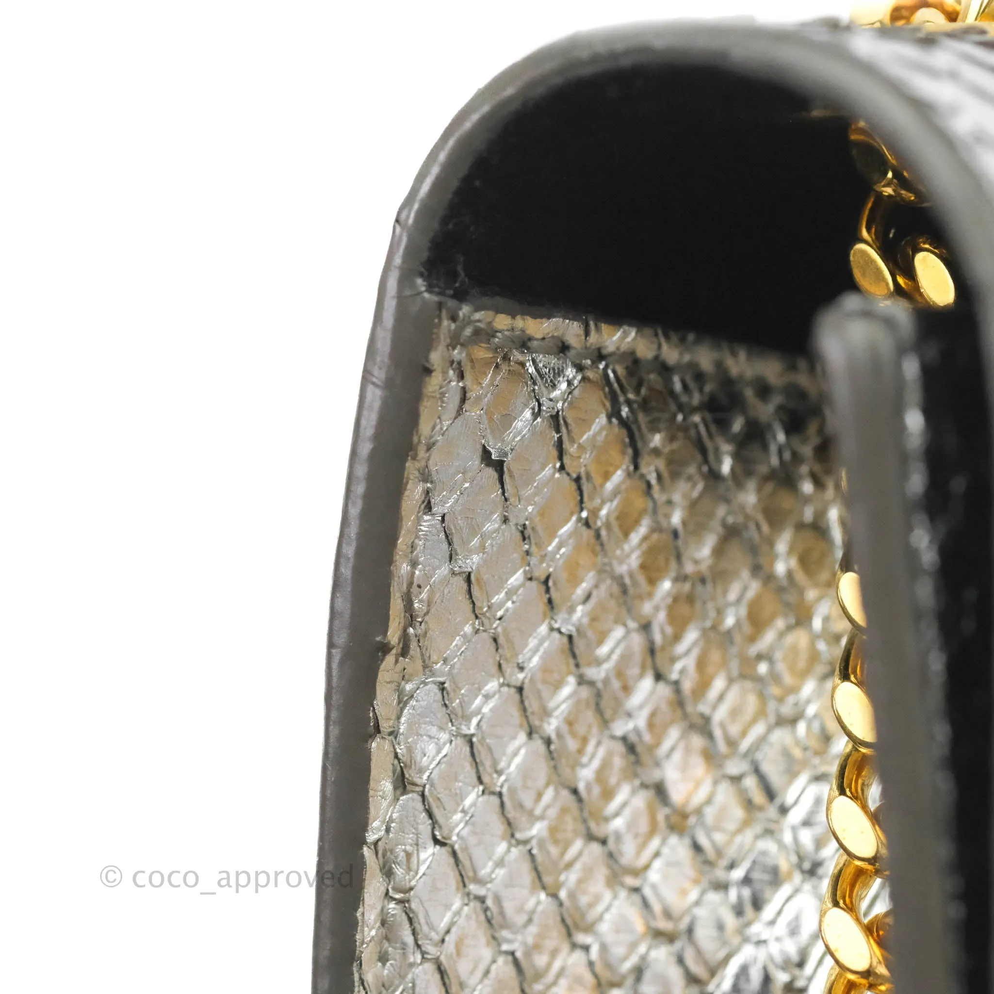 Saint Laurent Small Kate Bag Silver Python-Effect Gold Hardware