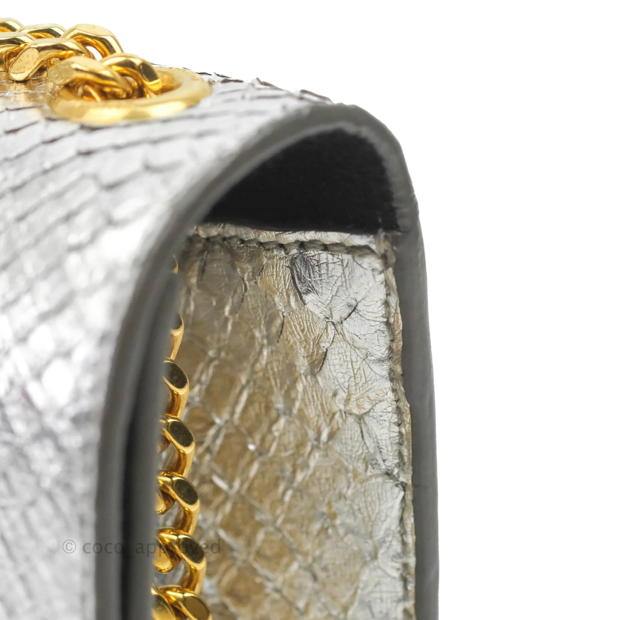 Saint Laurent Small Kate Bag Silver Python-Effect Gold Hardware