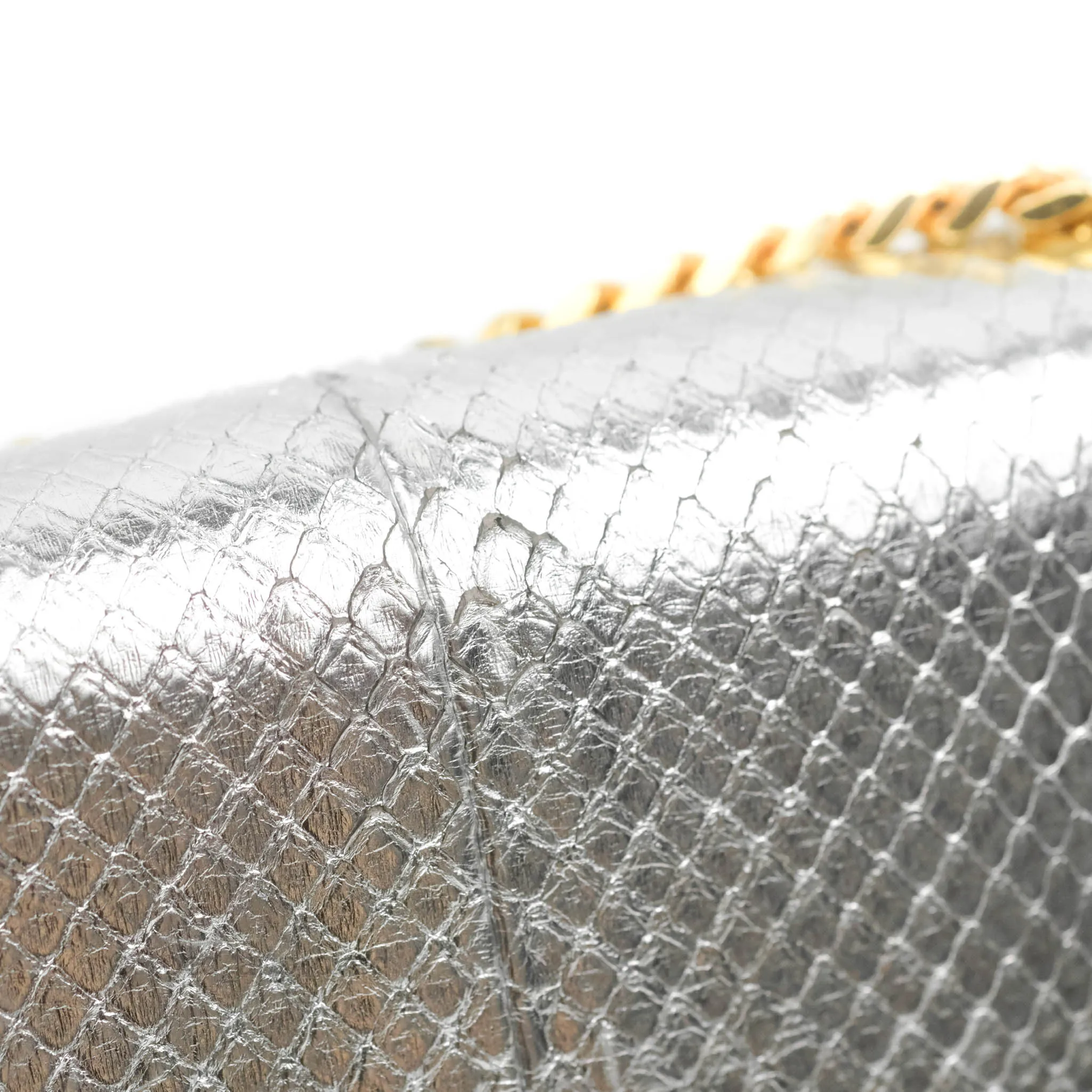 Saint Laurent Small Kate Bag Silver Python-Effect Gold Hardware