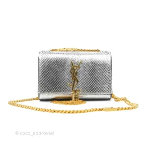 Saint Laurent Small Kate Bag Silver Python-Effect Gold Hardware