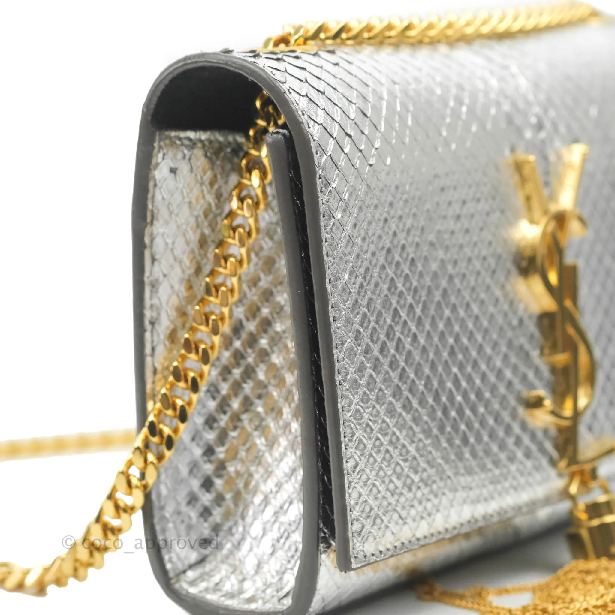 Saint Laurent Small Kate Bag Silver Python-Effect Gold Hardware