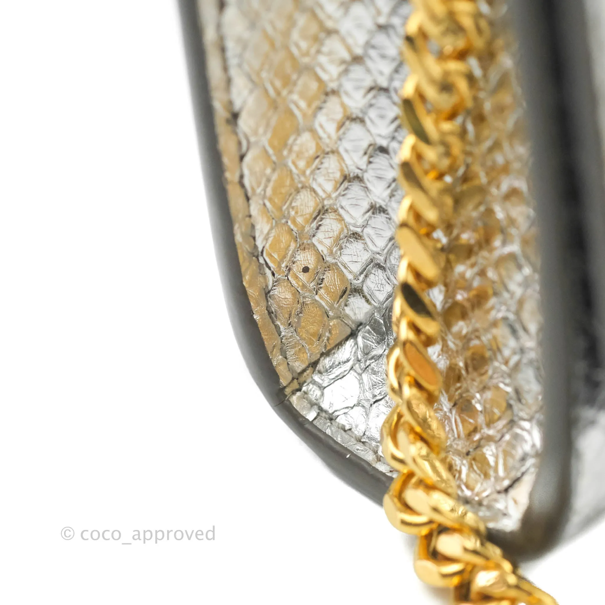 Saint Laurent Small Kate Bag Silver Python-Effect Gold Hardware