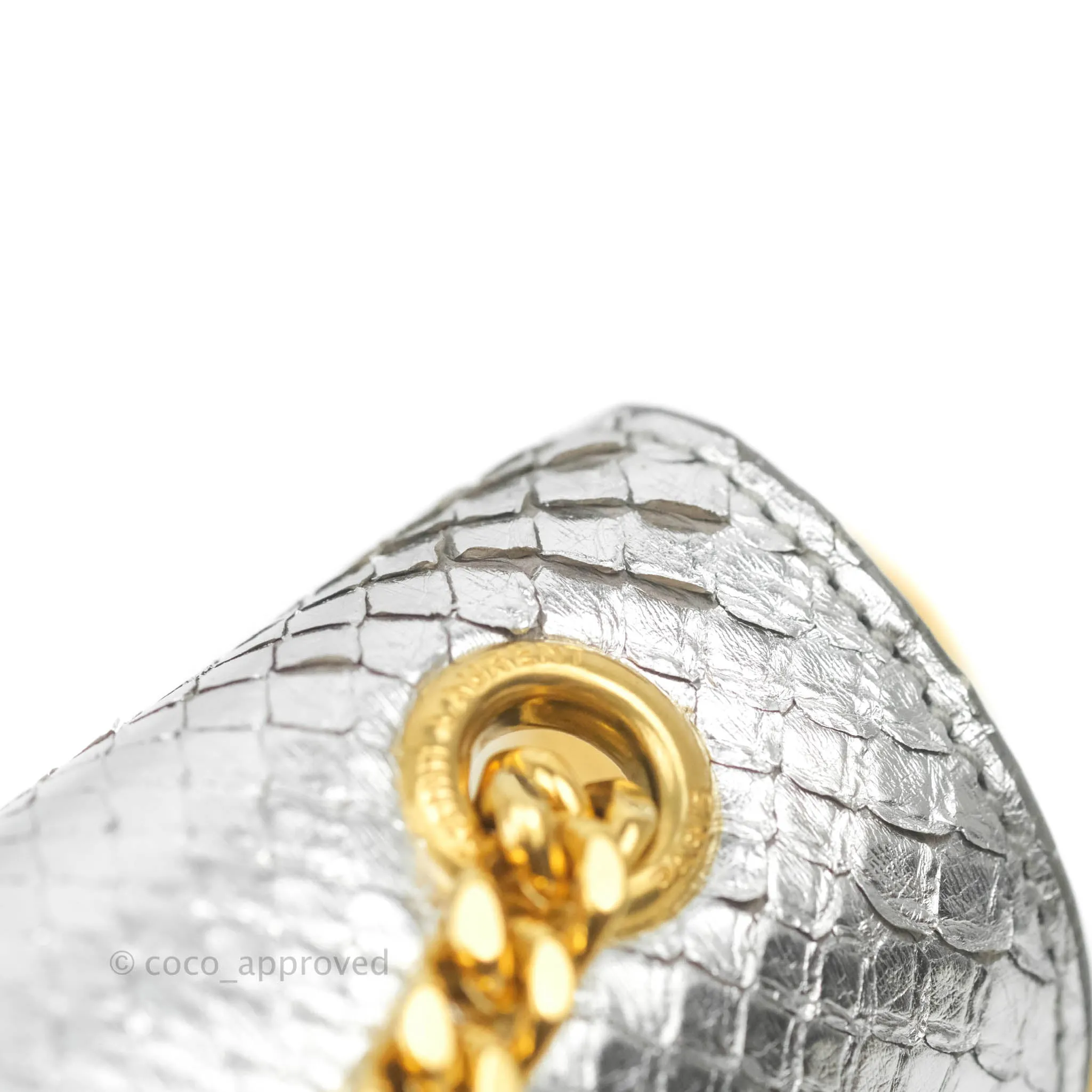Saint Laurent Small Kate Bag Silver Python-Effect Gold Hardware