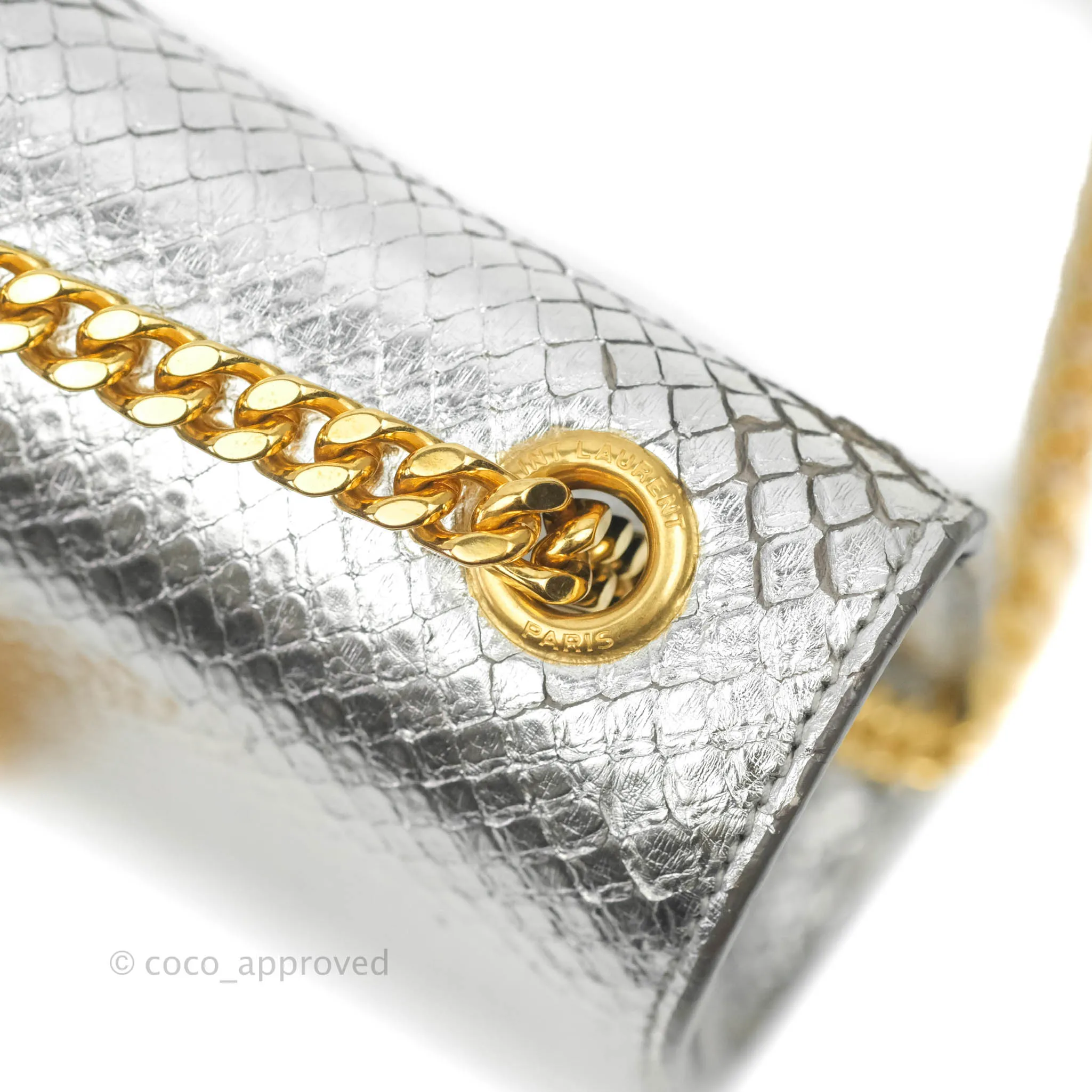 Saint Laurent Small Kate Bag Silver Python-Effect Gold Hardware