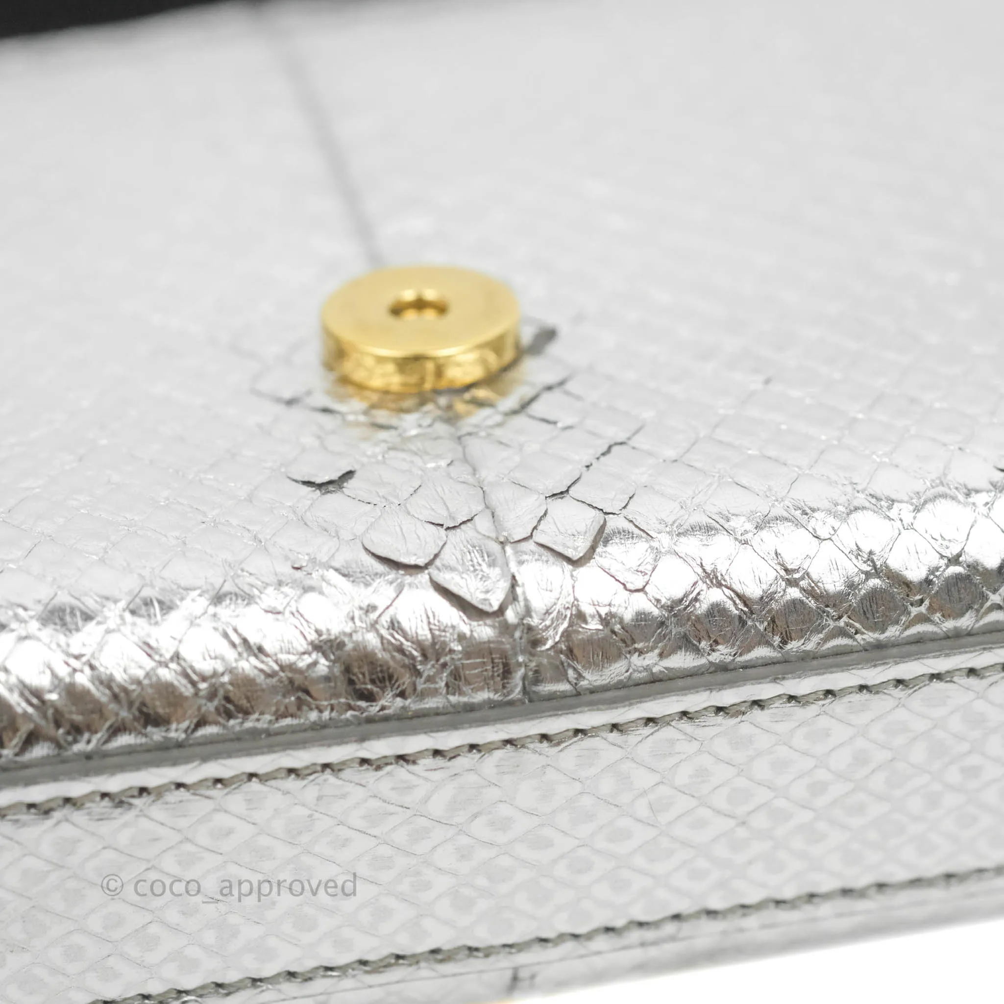 Saint Laurent Small Kate Bag Silver Python-Effect Gold Hardware